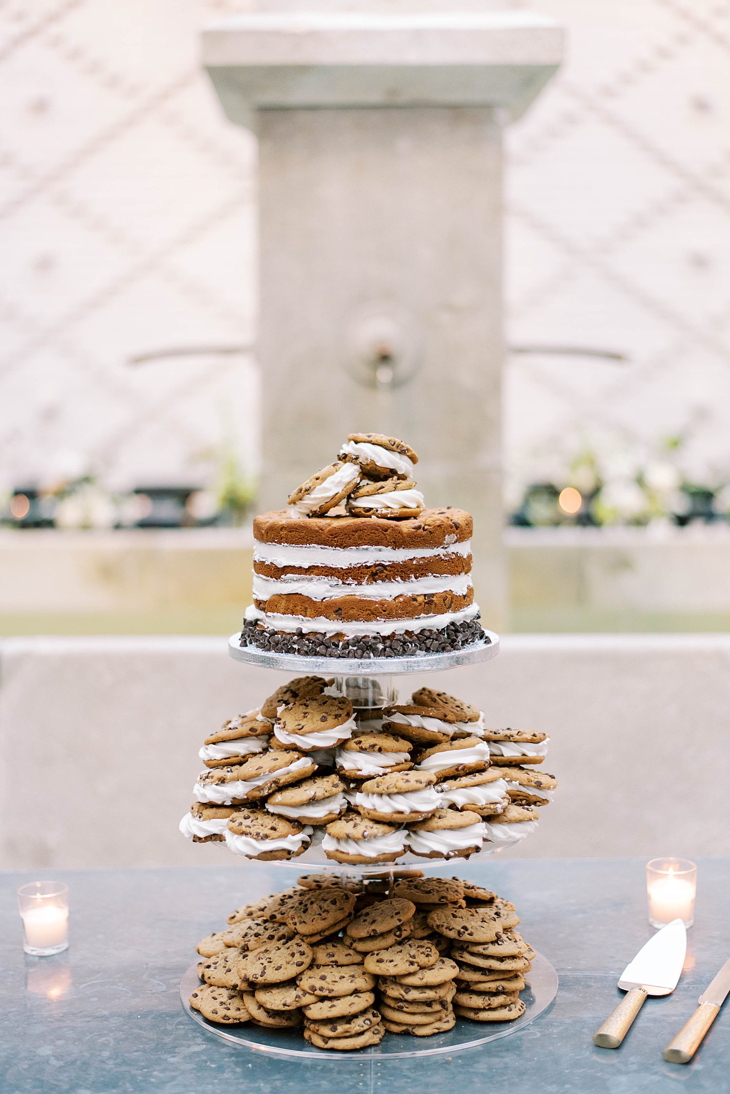 tiered wedding desserts with whoopie pies and cookies