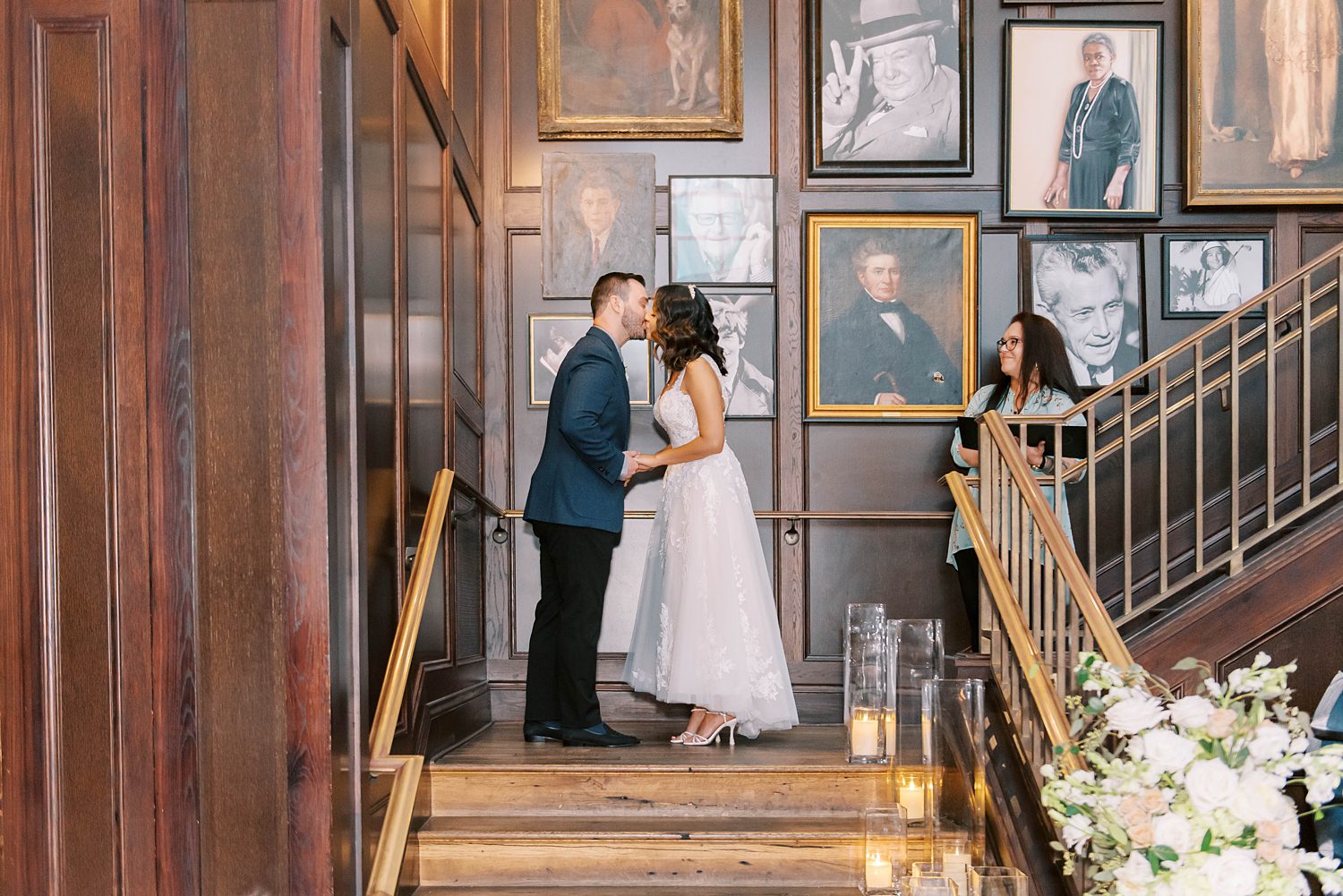 bride and groom kiss during wedding ceremony in Tampa FL