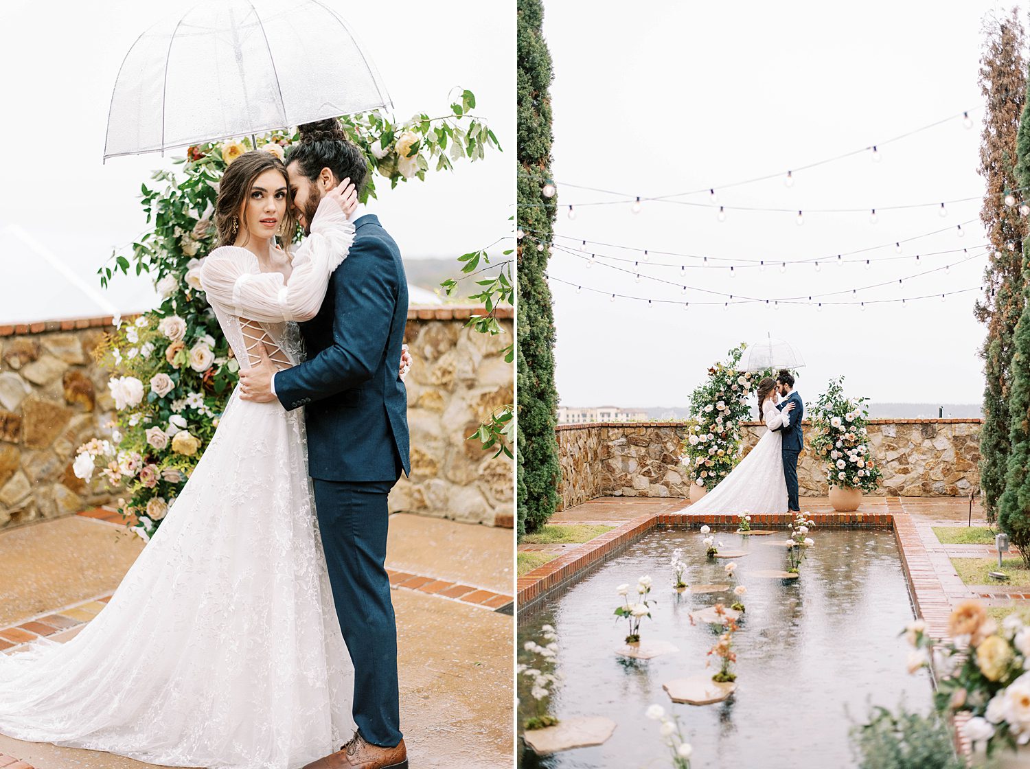 romantic wedding portraits in the rain