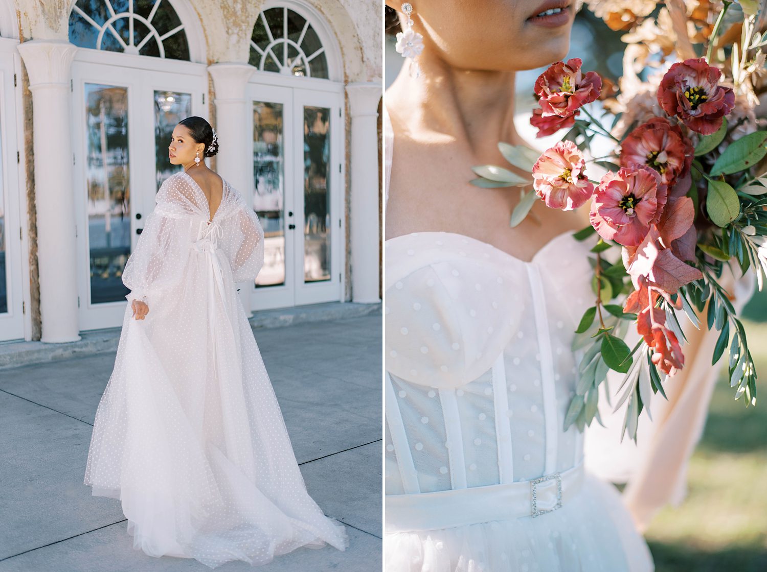 dramatic wedding gown with texture and 3-D layers