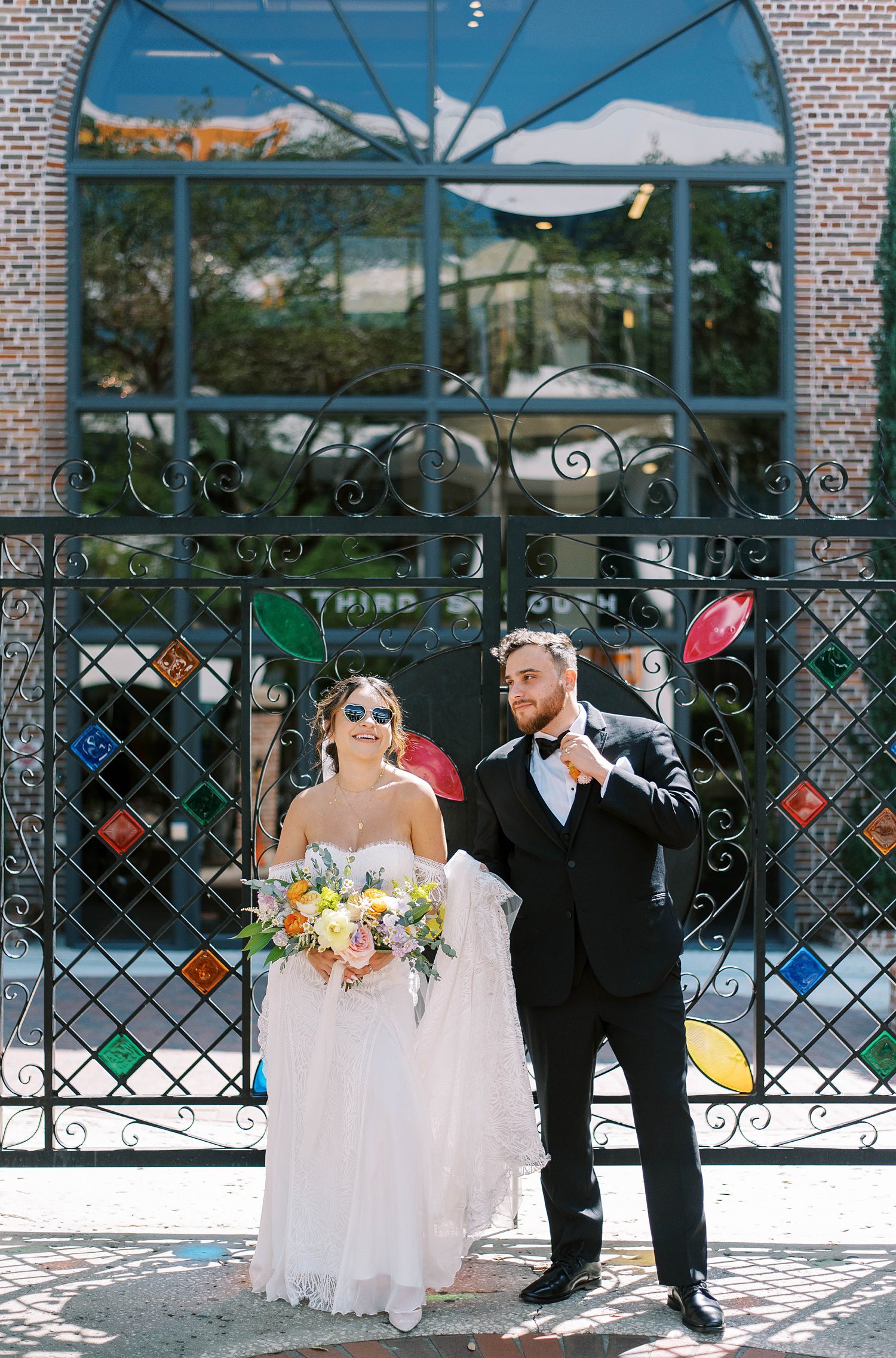 couple walks outside after brunch wedding in Tampa FL