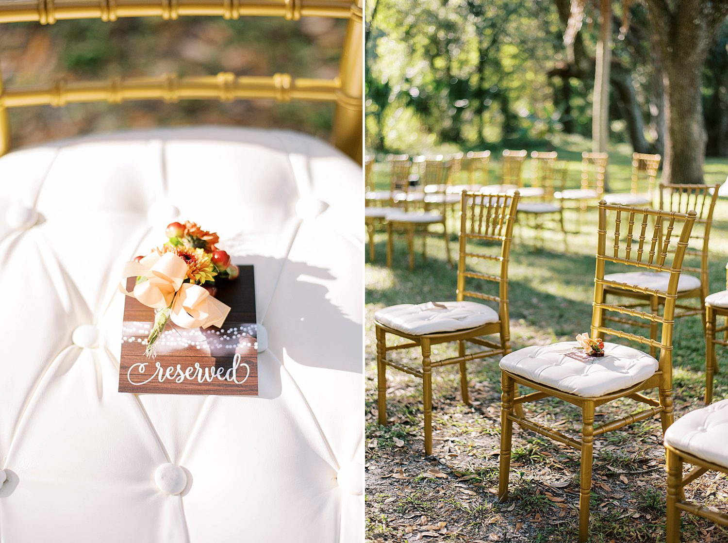 reserved seats for fall wedding at Events Under the Oaks