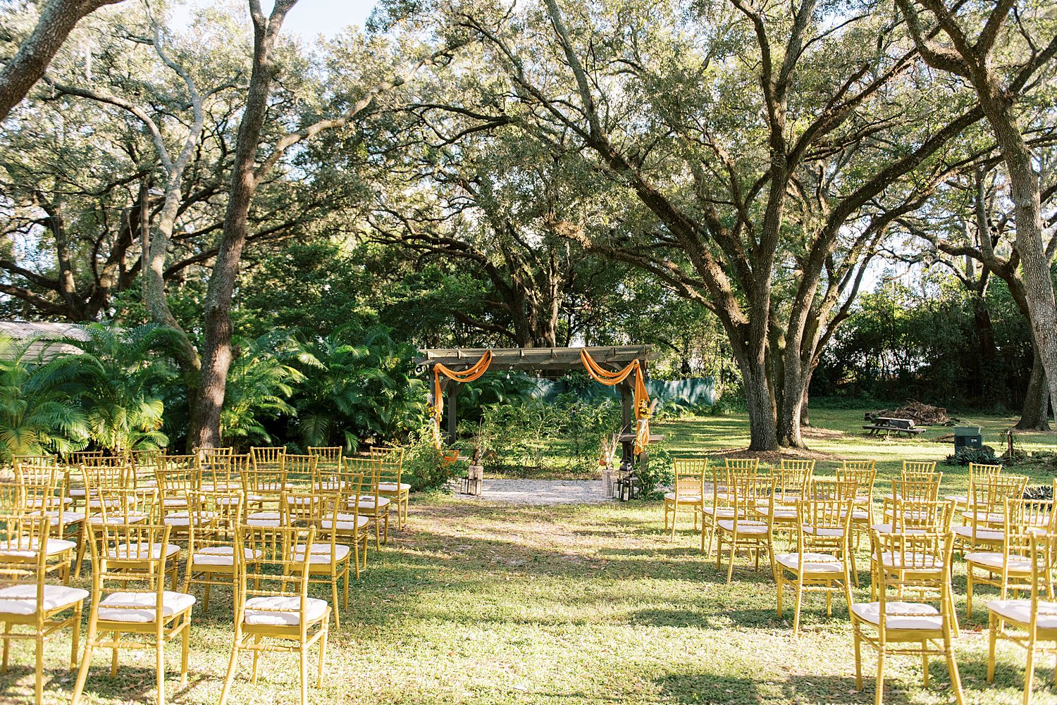 fall wedding ceremony at Events Under the Oaks