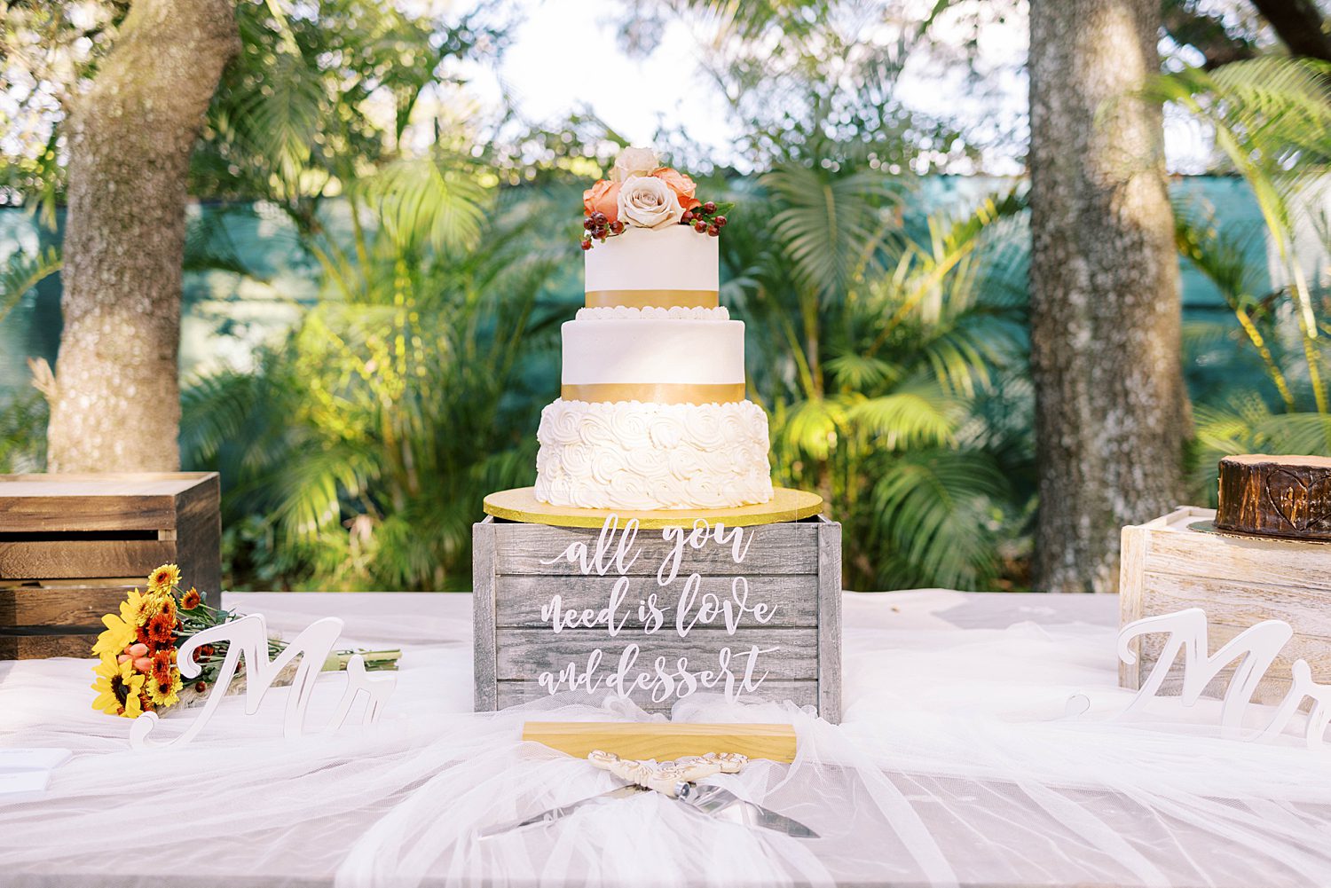 tiered wedding cake for fall wedding at Events Under the Oaks