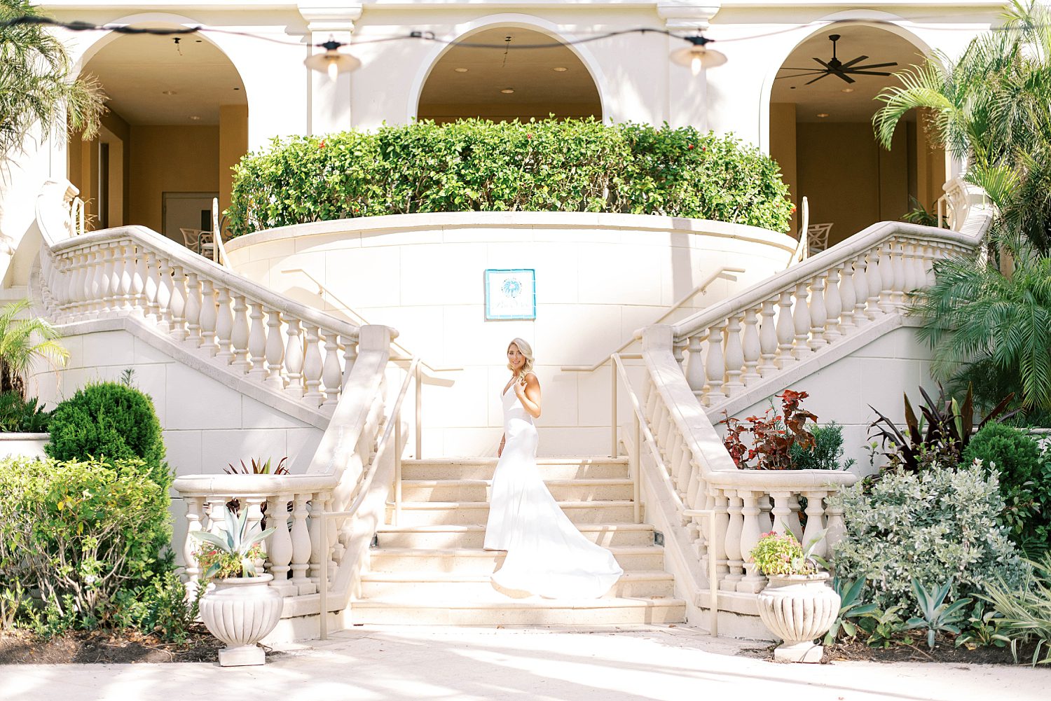 bridal portrait on steps of the Ritz Carlton Sarasota