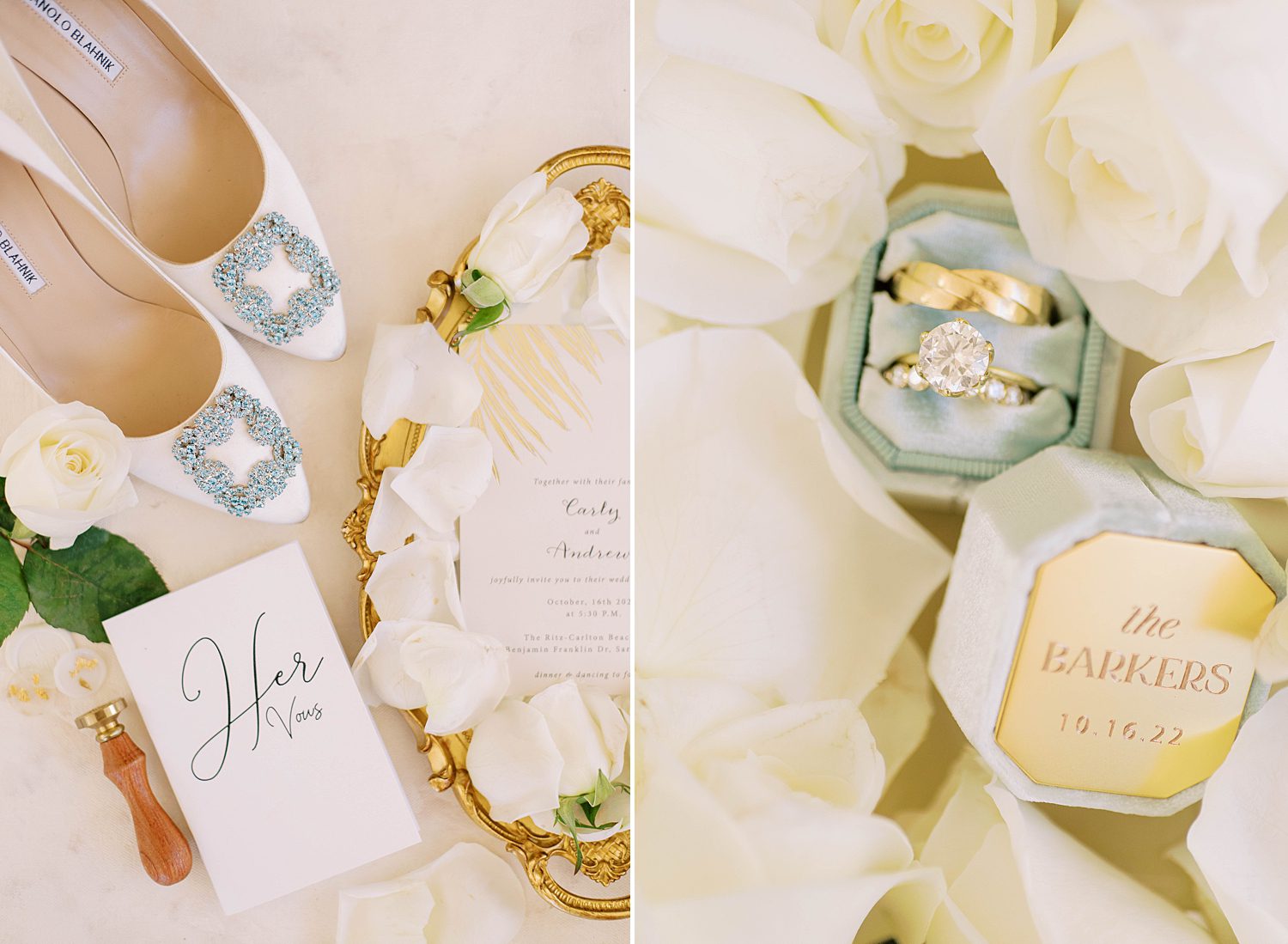 wedding rings in white roses for Ritz Carlton Sarasota wedding