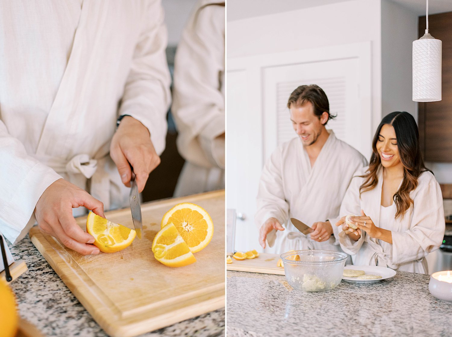 couples cooks together during lifestyle anniversary portraits in St. Pete Beach