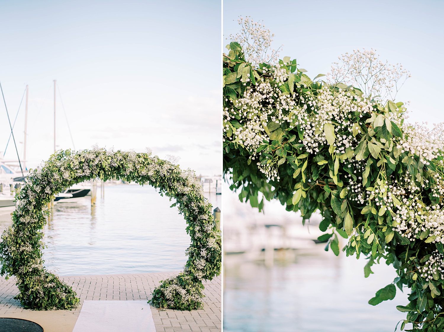green and white arbor for ceremony at Sarasota Yacht Club