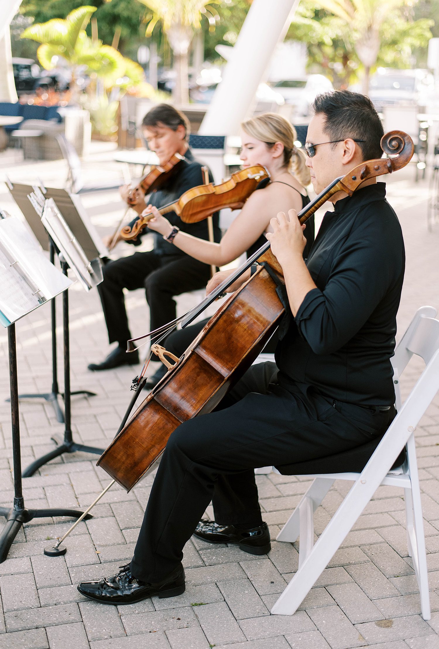string quartet plays during ceremony at Sarasota Yacht Club