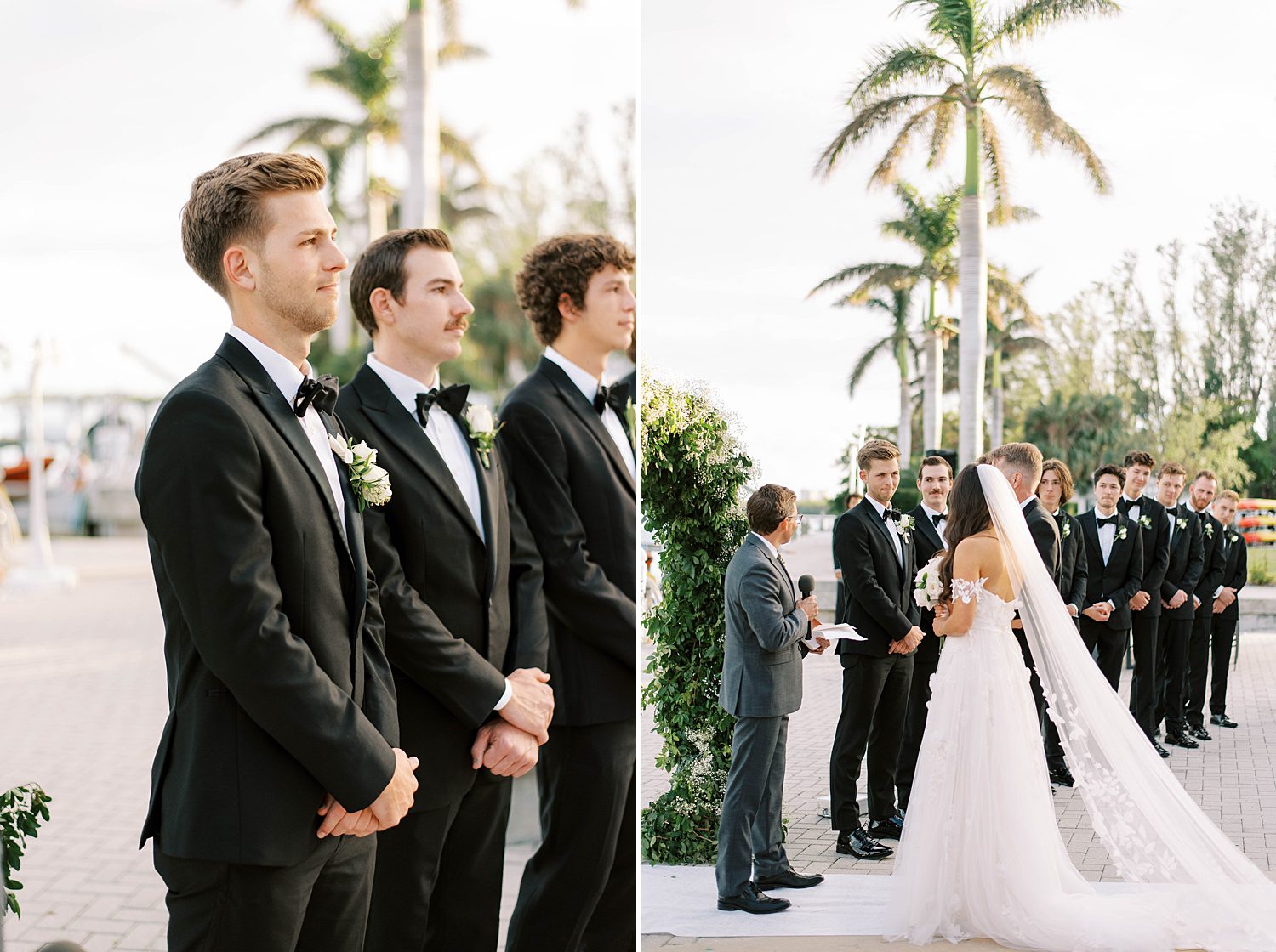 groom watches bride enter ceremony at Sarasota Yacht Club