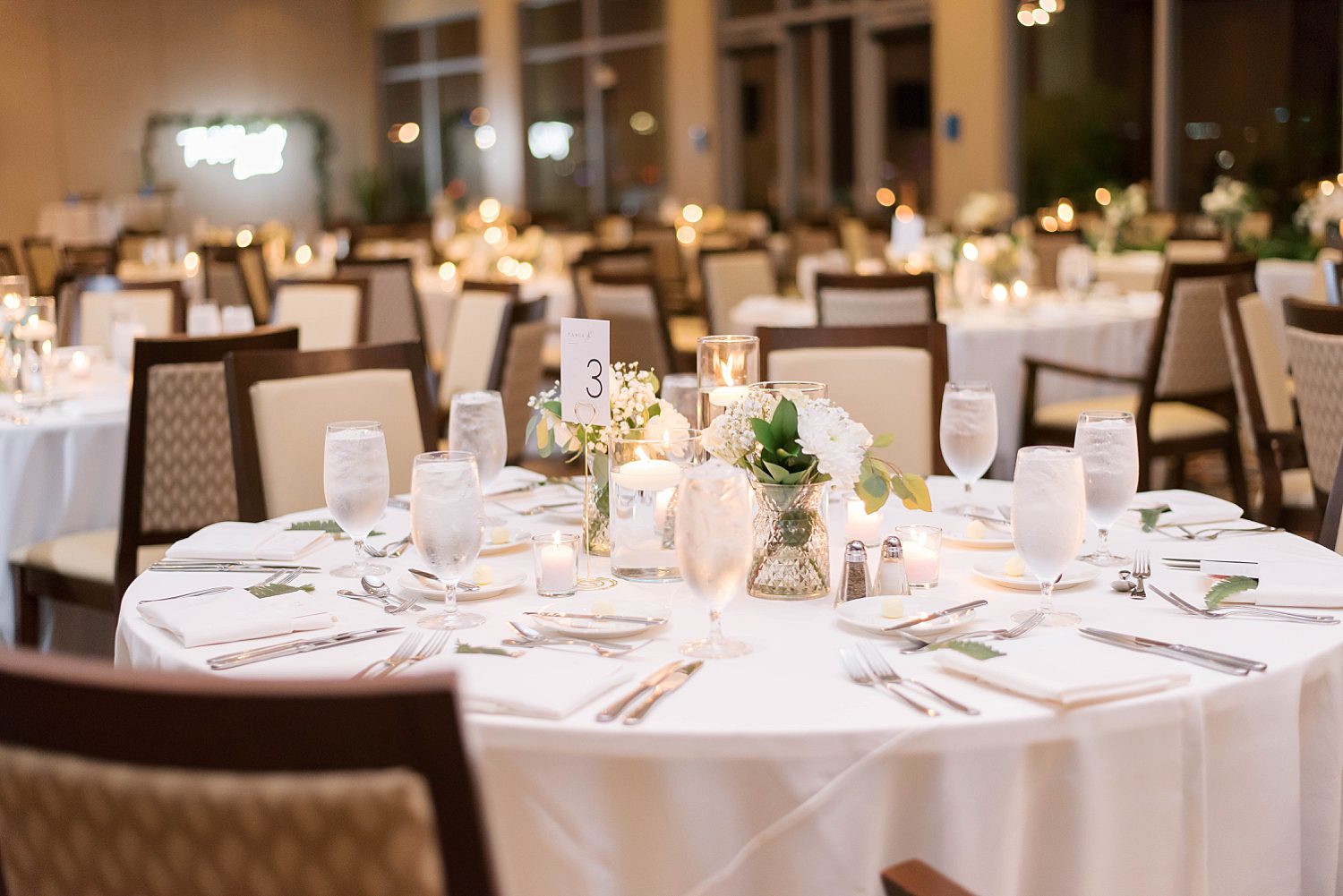 Sarasota Yacht Club wedding reception with gold and white details