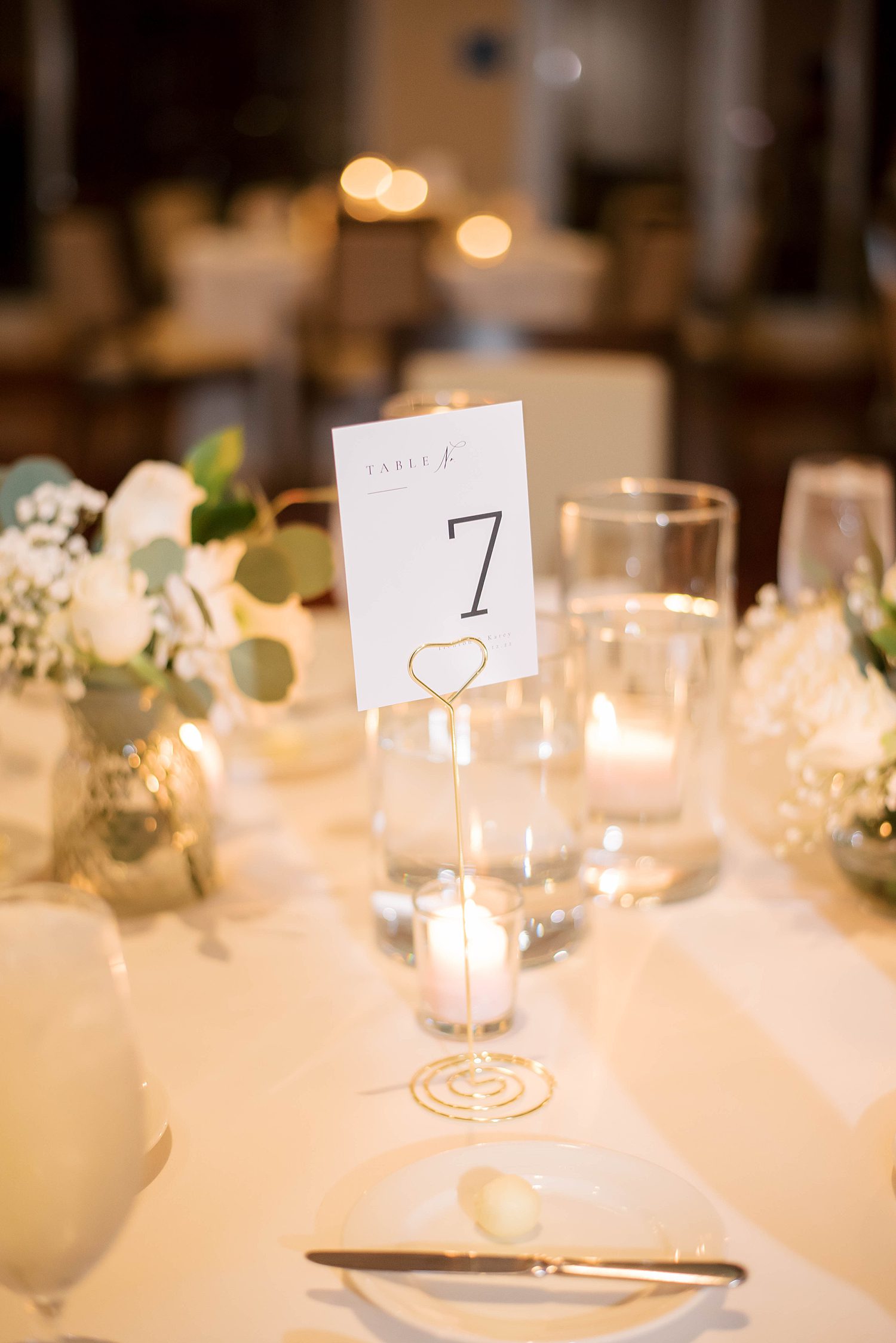 centerpieces and table number for Sarasota Yacht Club