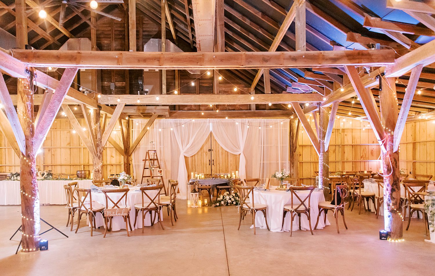 wedding reception in barn at The Barn at Lone Oak Acres