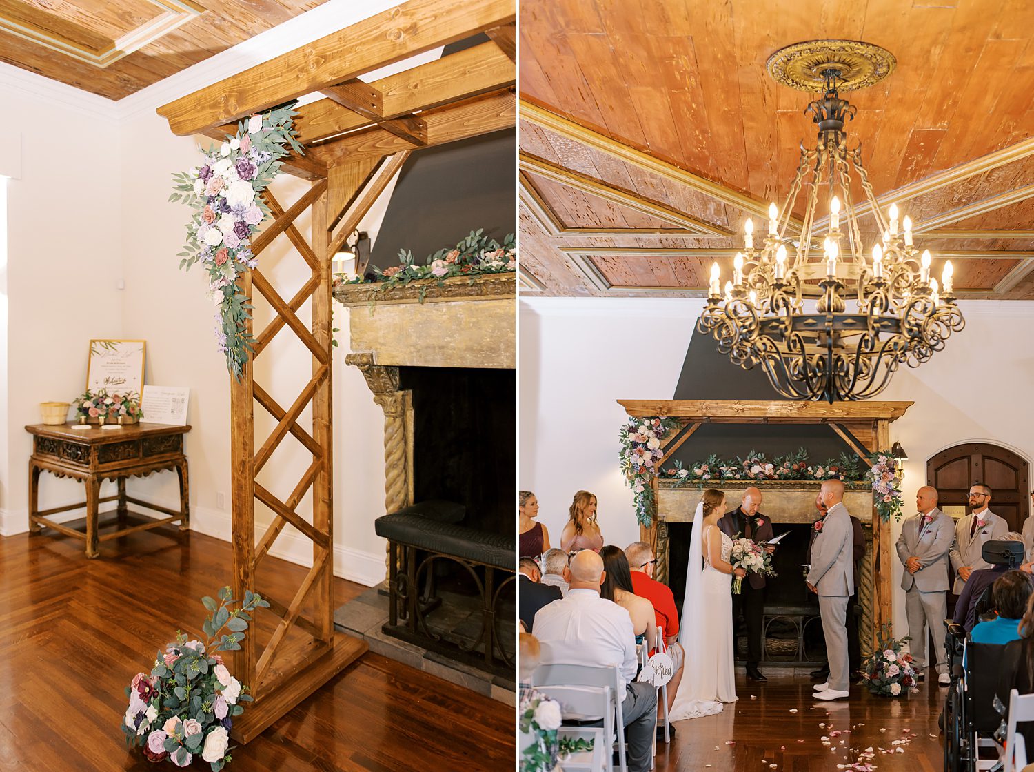 handmade wooden arbor for ceremony at Bella Cosa Lakeside