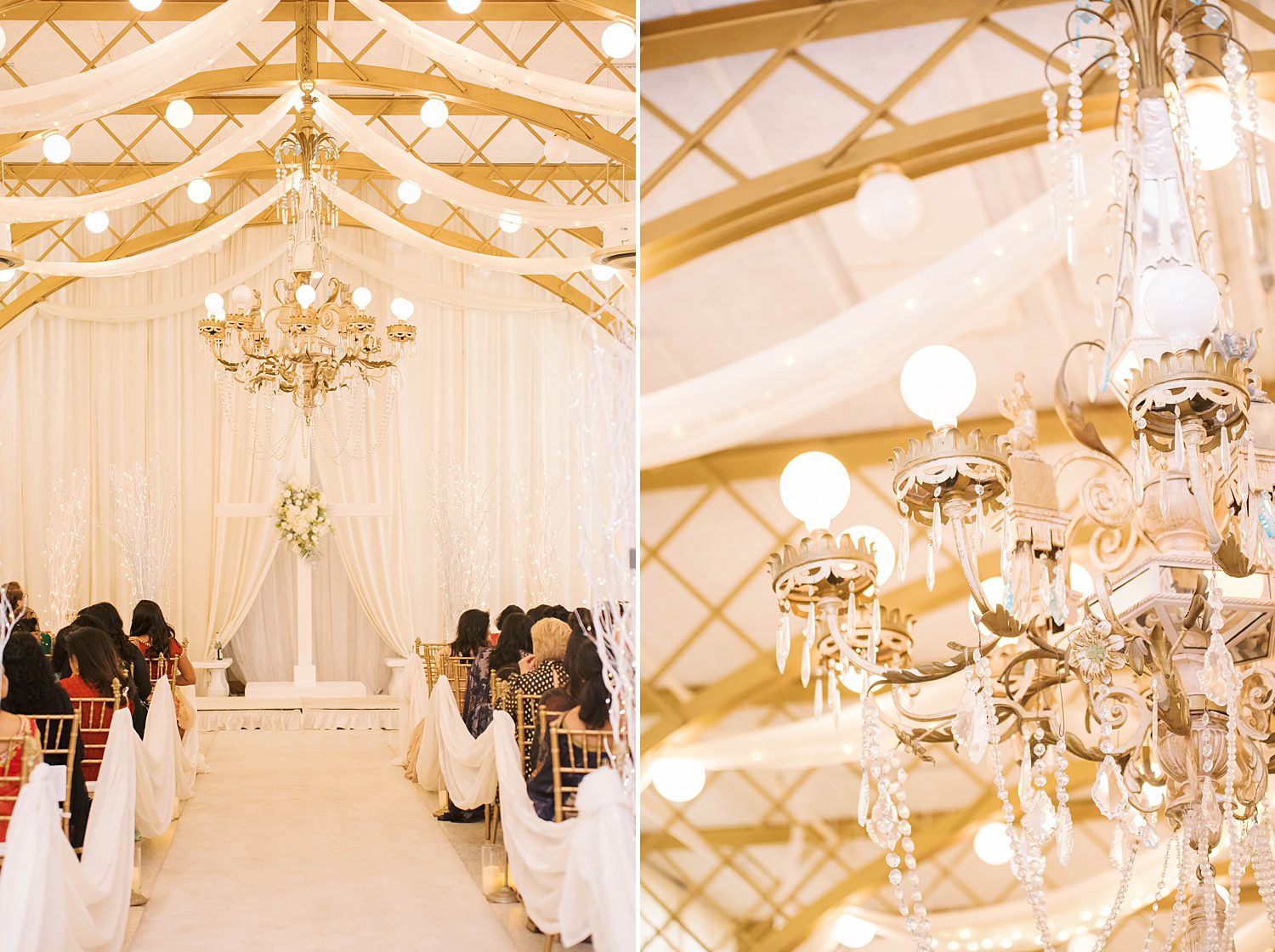 wedding ceremony under chandelier at Kapok Special Events