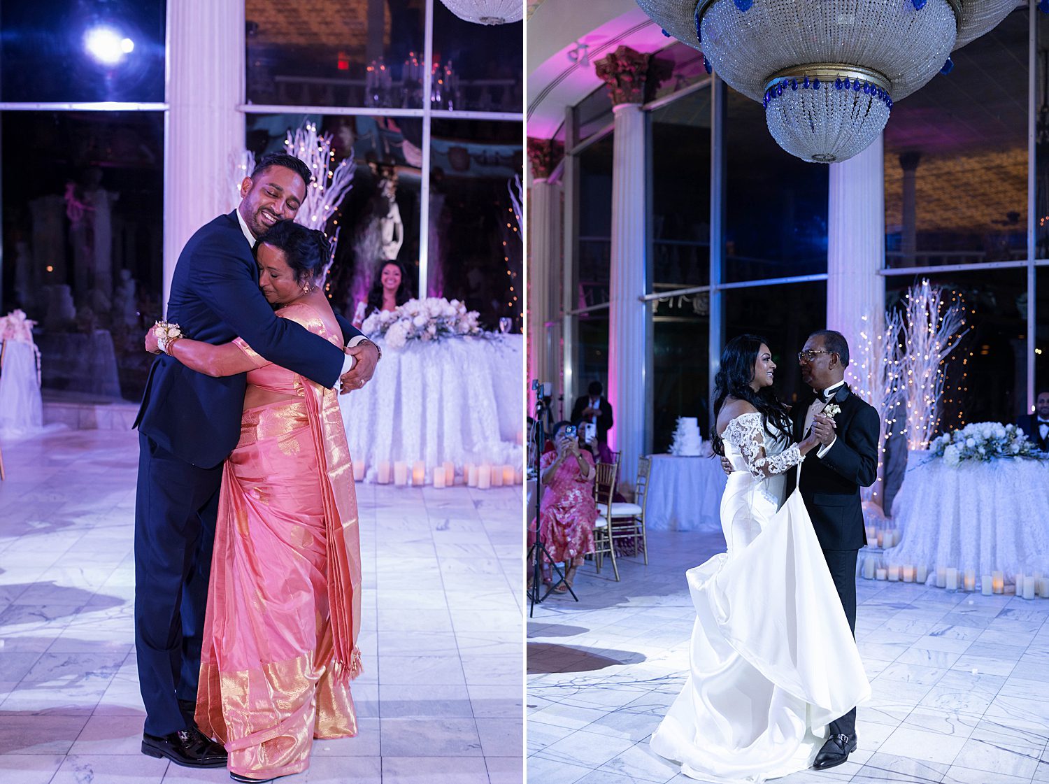 bride and groom hug parents during dances