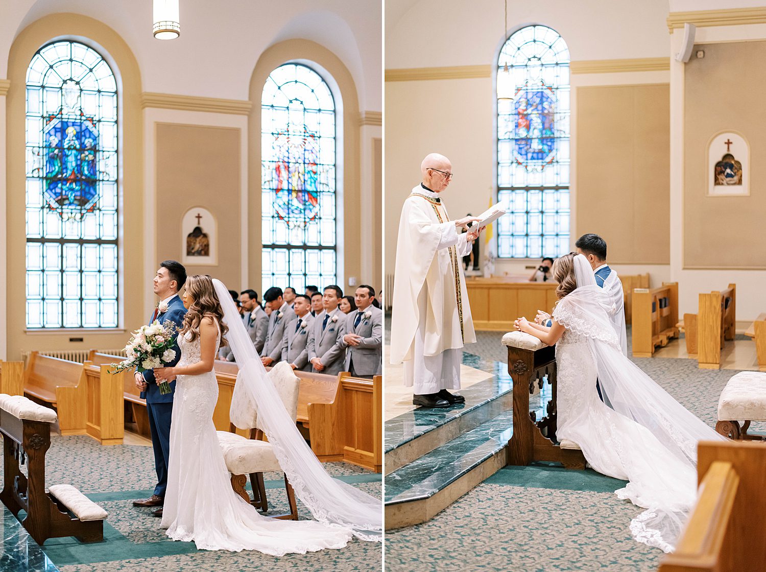 priest speaks during Catholic wedding ceremony 