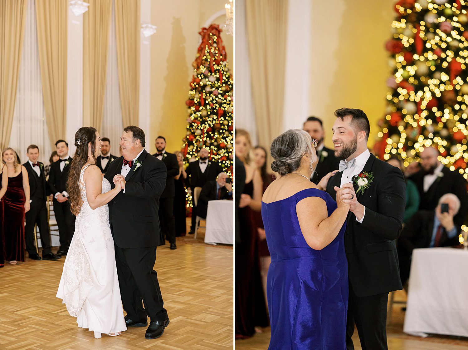 bride and groom dance with parents during FL wedding reception 