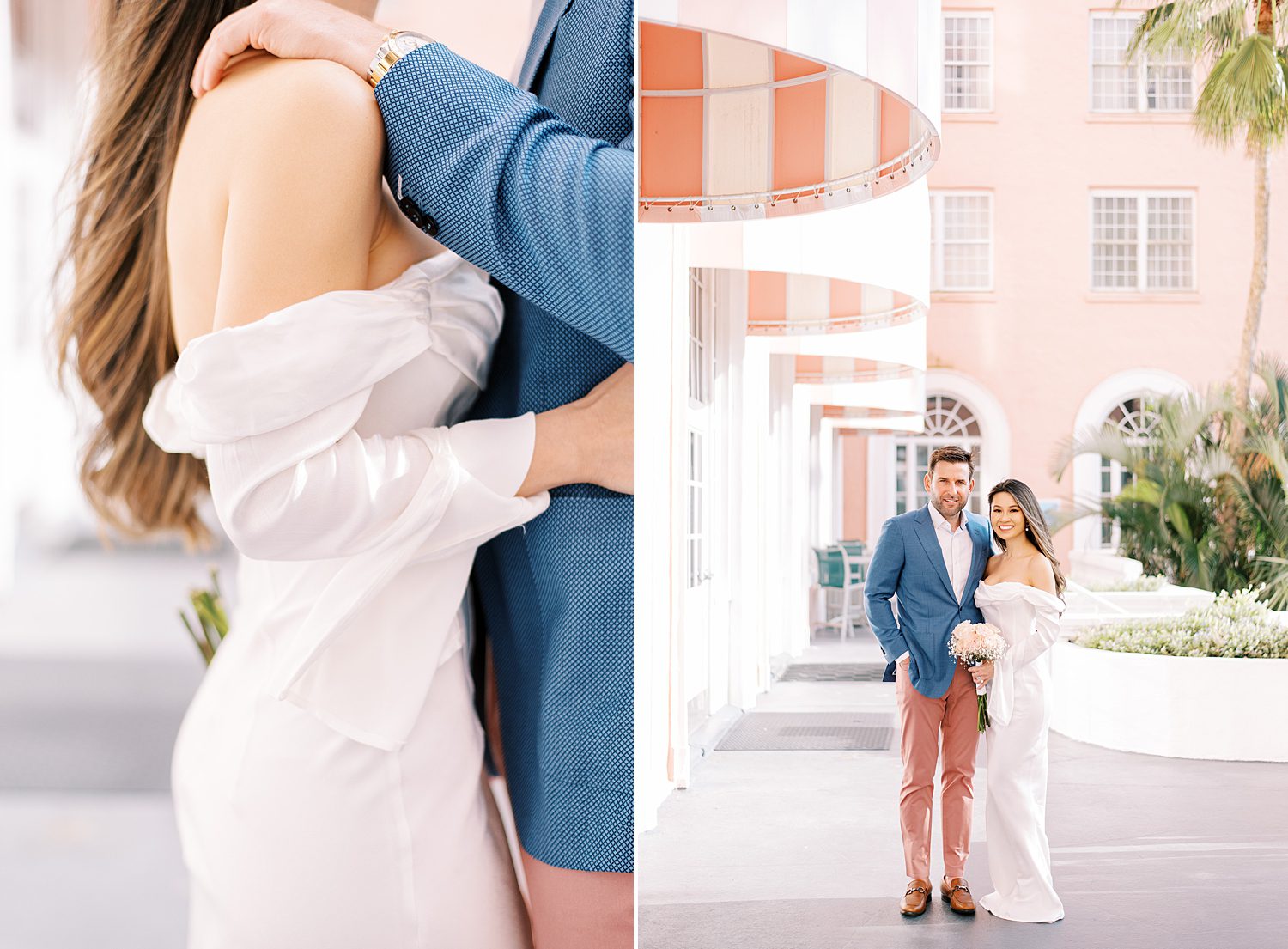 man kisses woman during St. Pete Beach engagement session while laying hand on her collar bone 