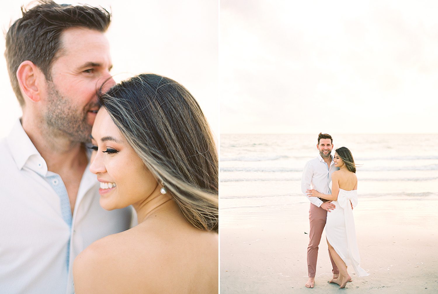 man in white shirt kisses bride's forehead on St. Pete Beach