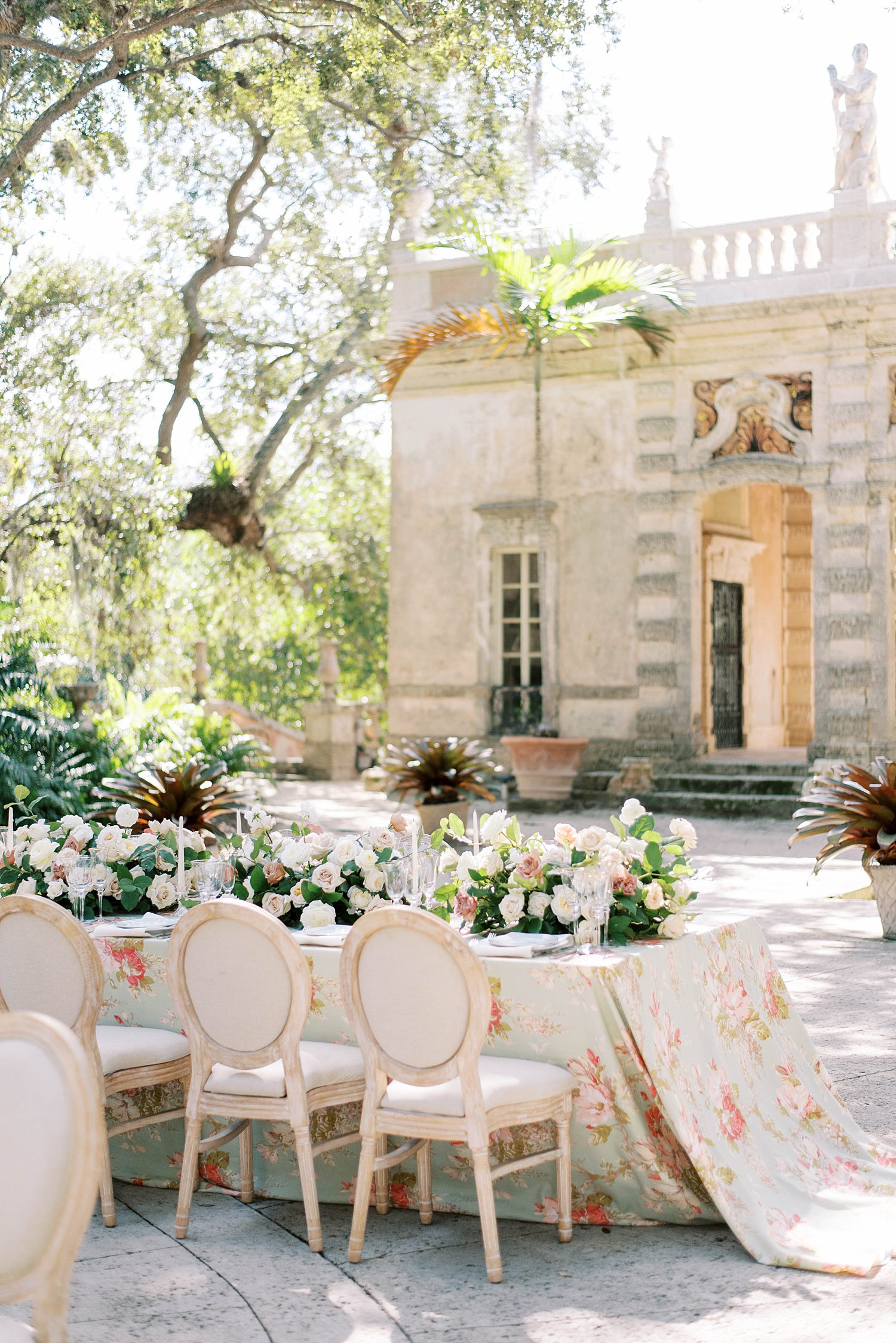 intimate wedding reception in gardens at Vizcaya Museum