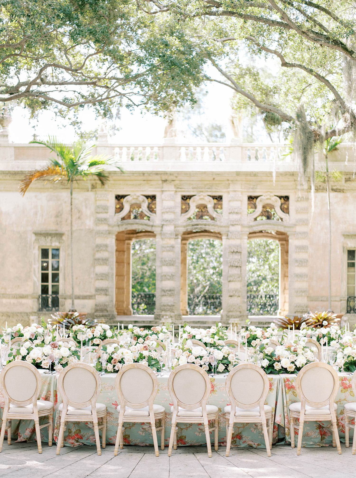 wedding reception in courtyard at Vizcaya Museum