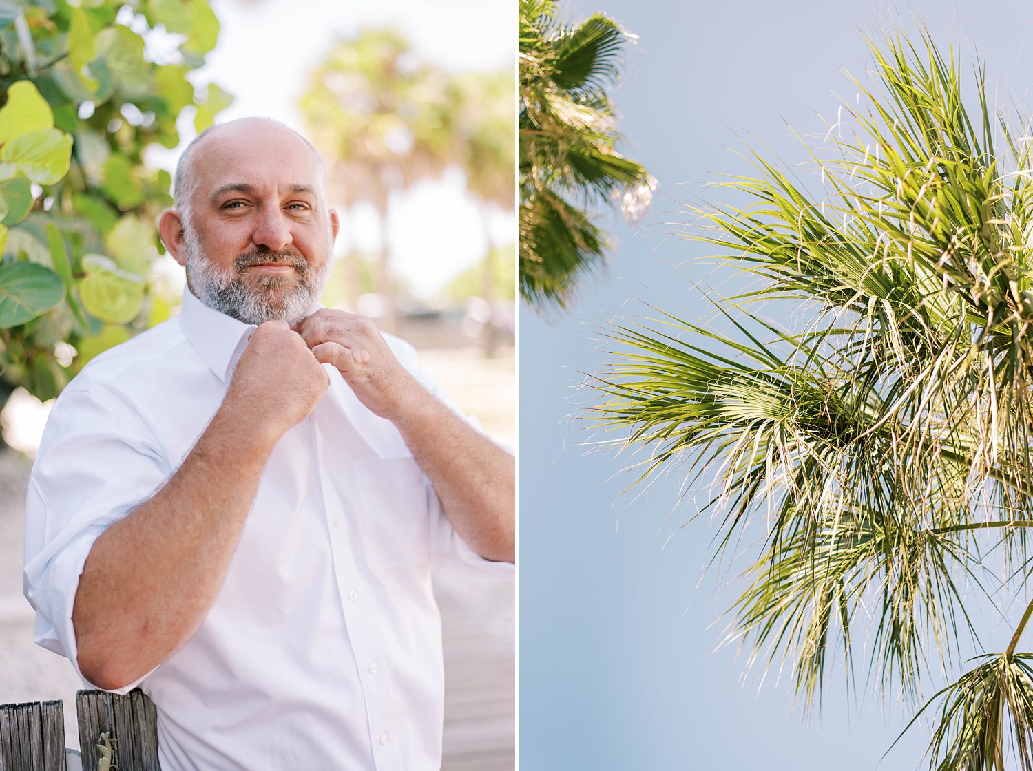 groom adjusts tie on Florida beach