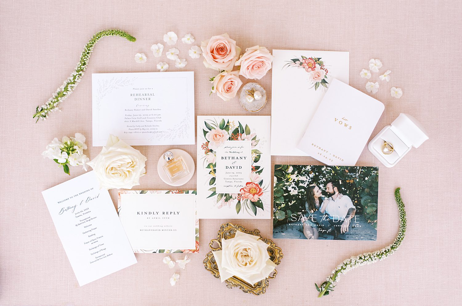 blush and ivory invitation suite for Tampa FL wedding
