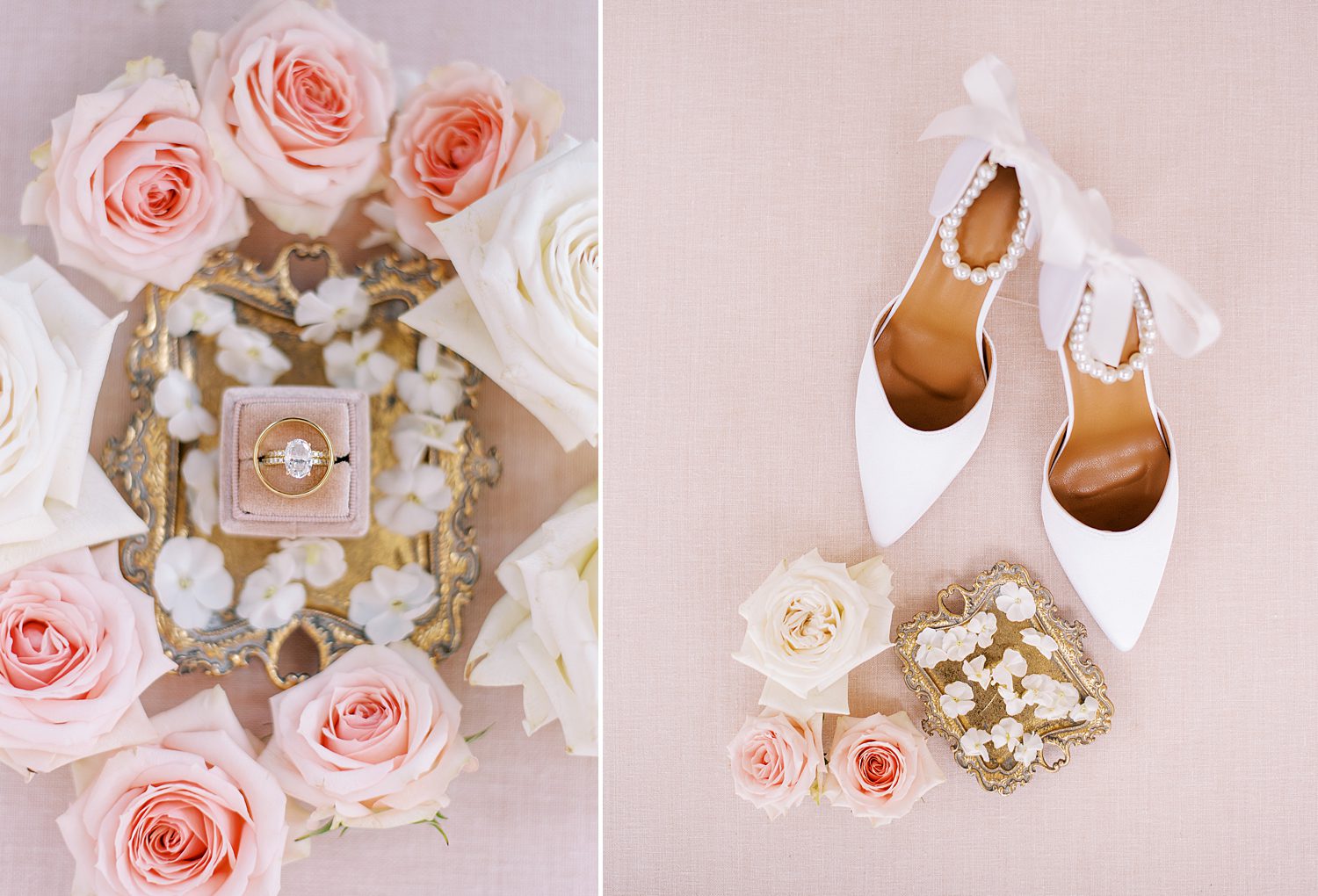 bride's white shoes and rings for Tampa wedding day
