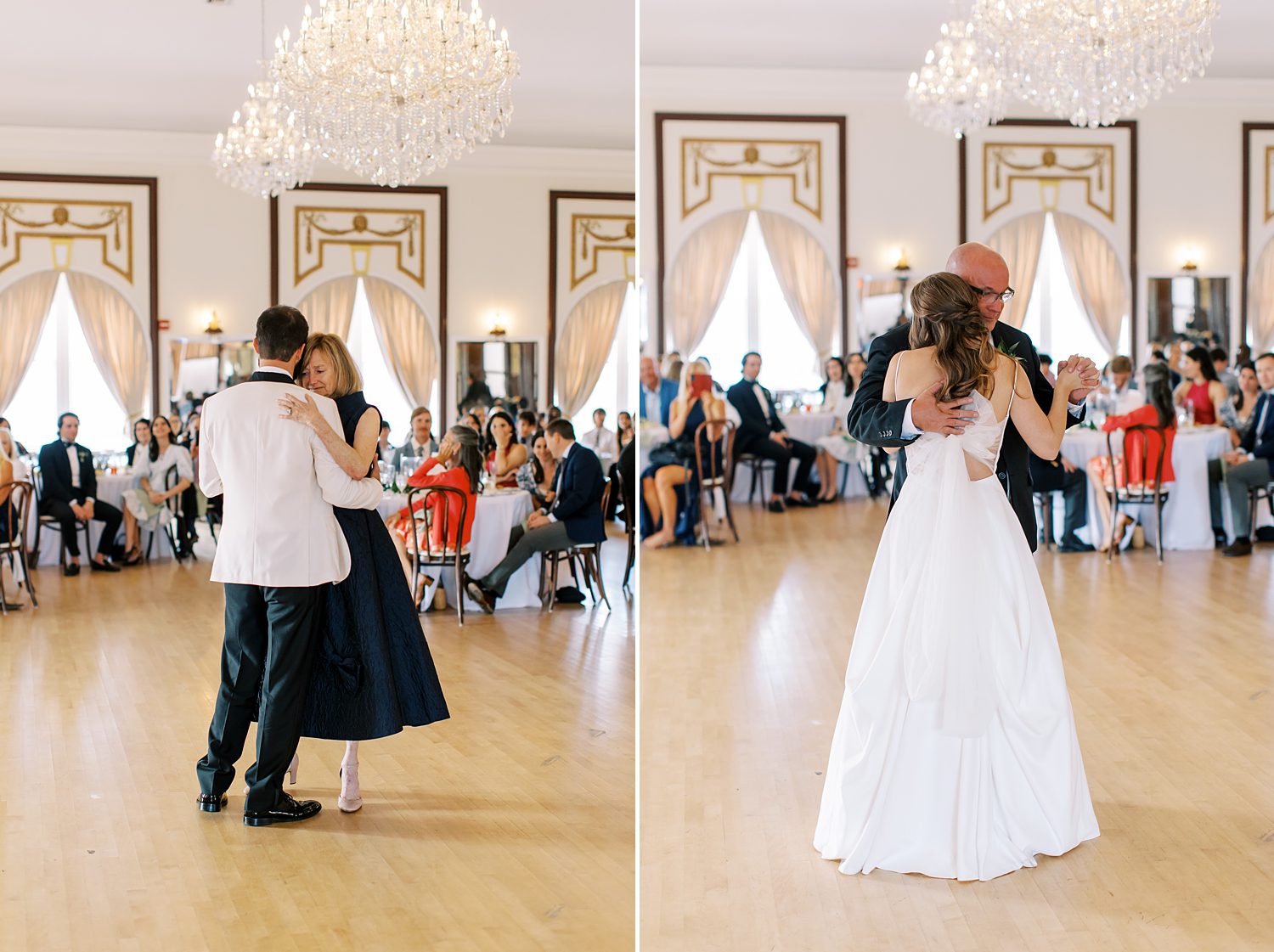 bride and groom dance with parents during FL wedding reception 