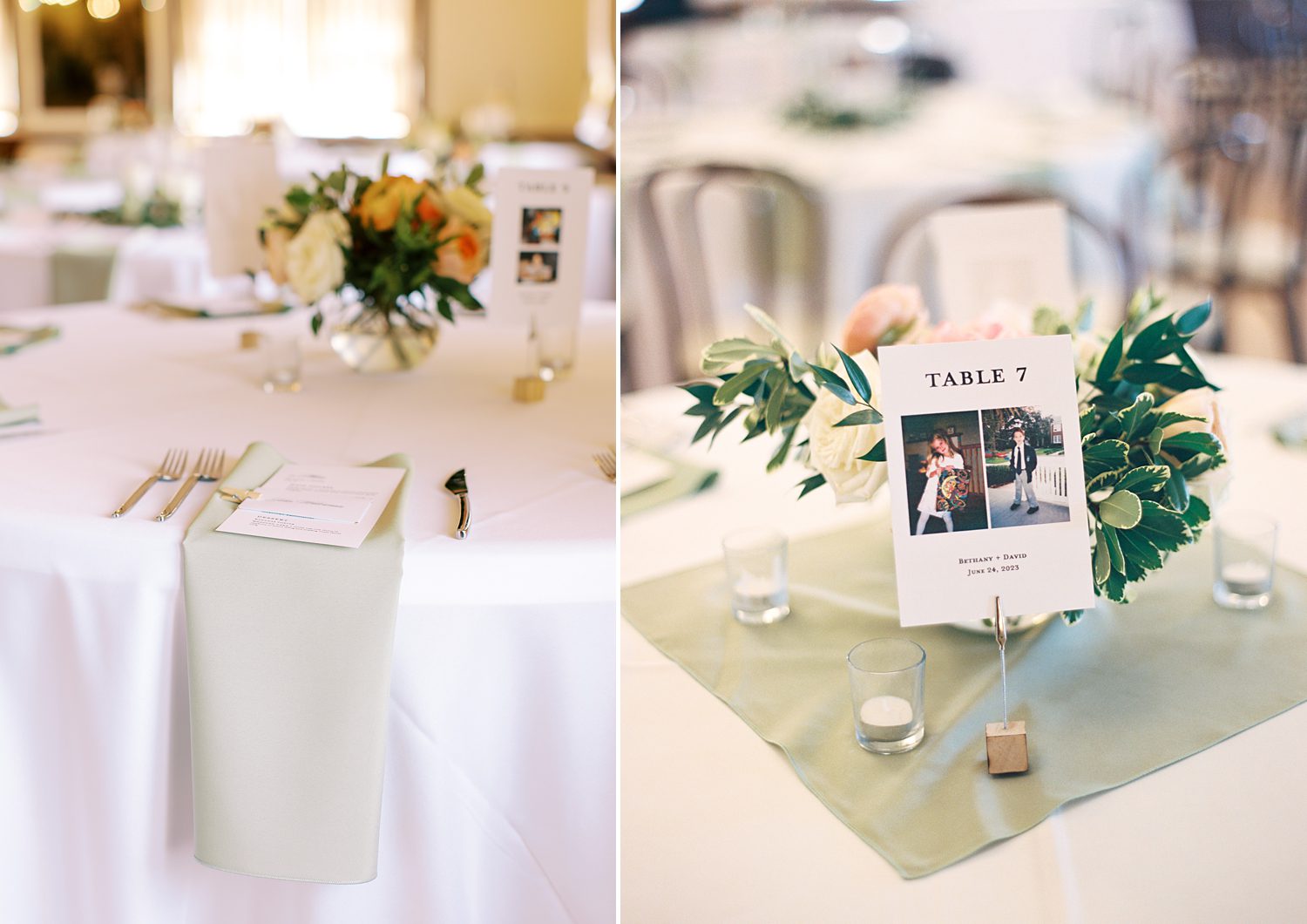 custom centerpieces with photos of bride and groom at Centro Asturiano de Tampa