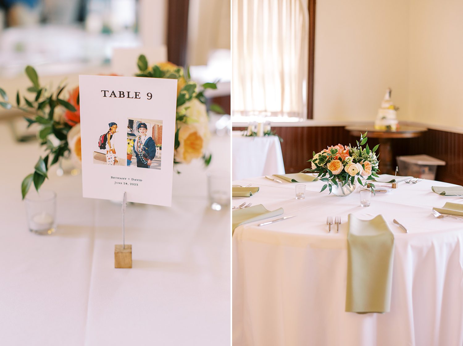 centerpieces with pictures of bride and groom for Tampa wedding