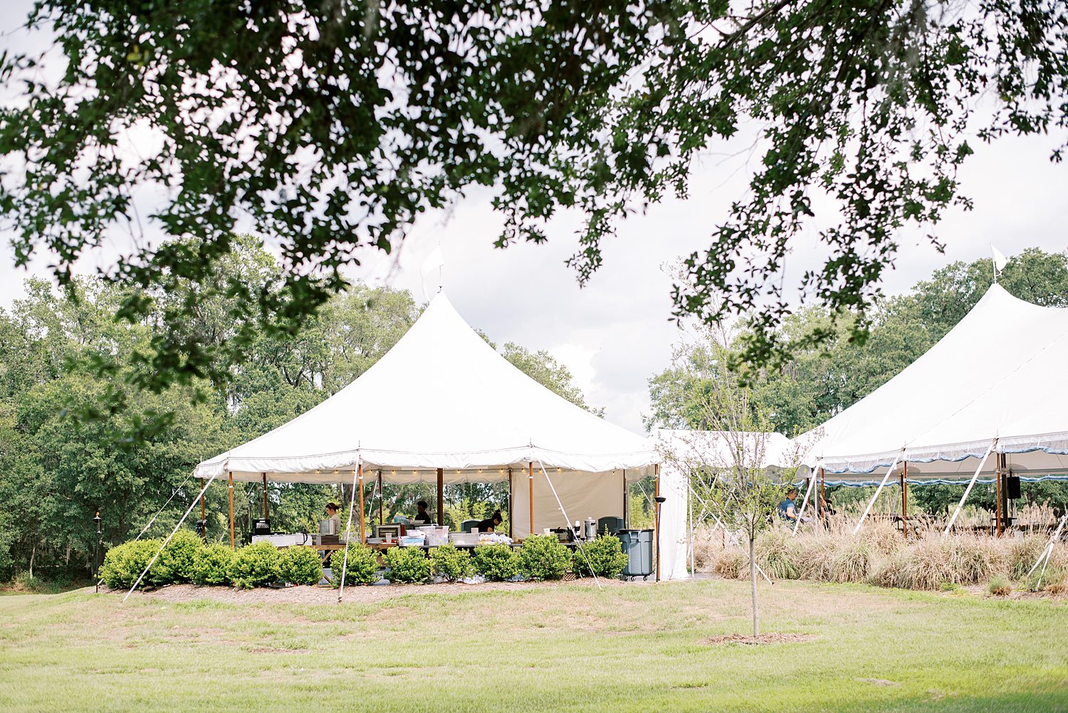 white tent on lawn of Mill Pond Estate for wedding reception 