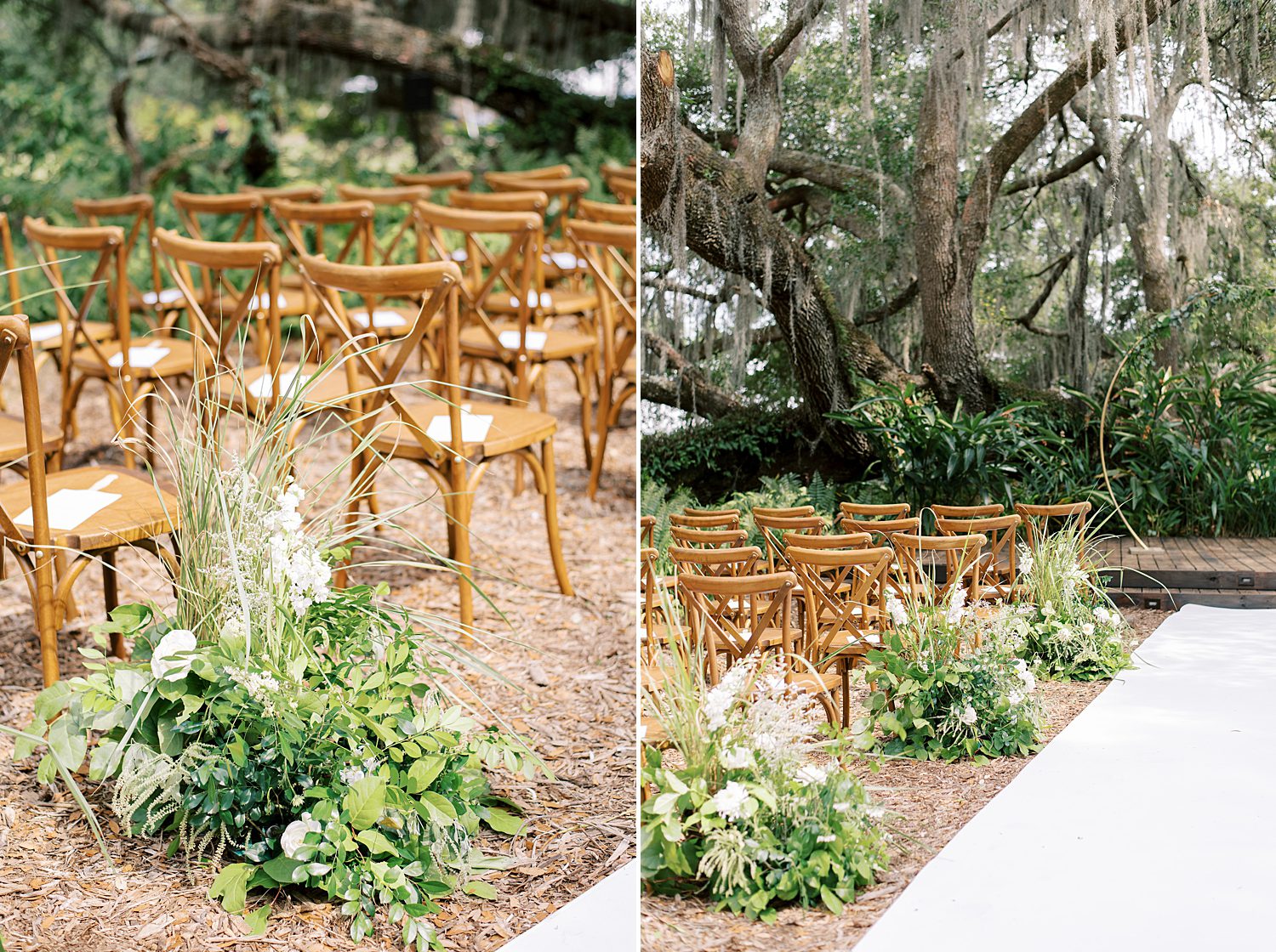 wooden chairs by greenery bunches near white aisle at Mill Pond Estate