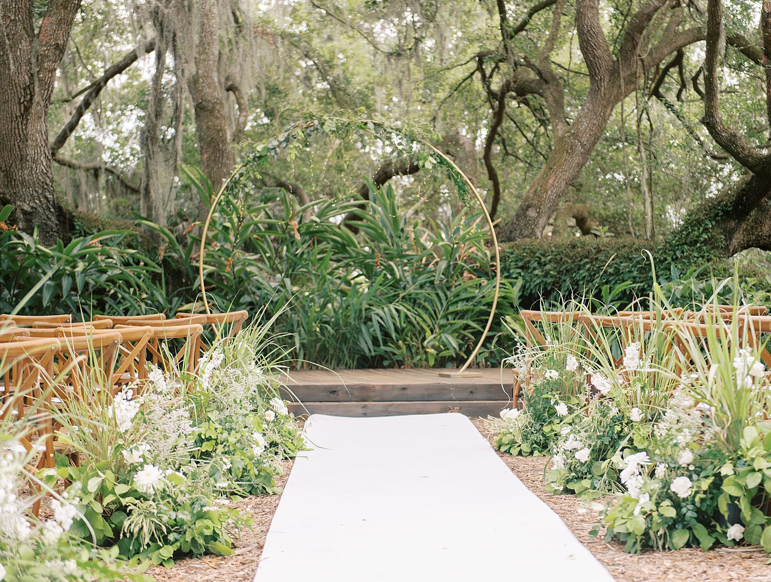ceremony decor for wedding at Mill Pond Estate with circular arbor 