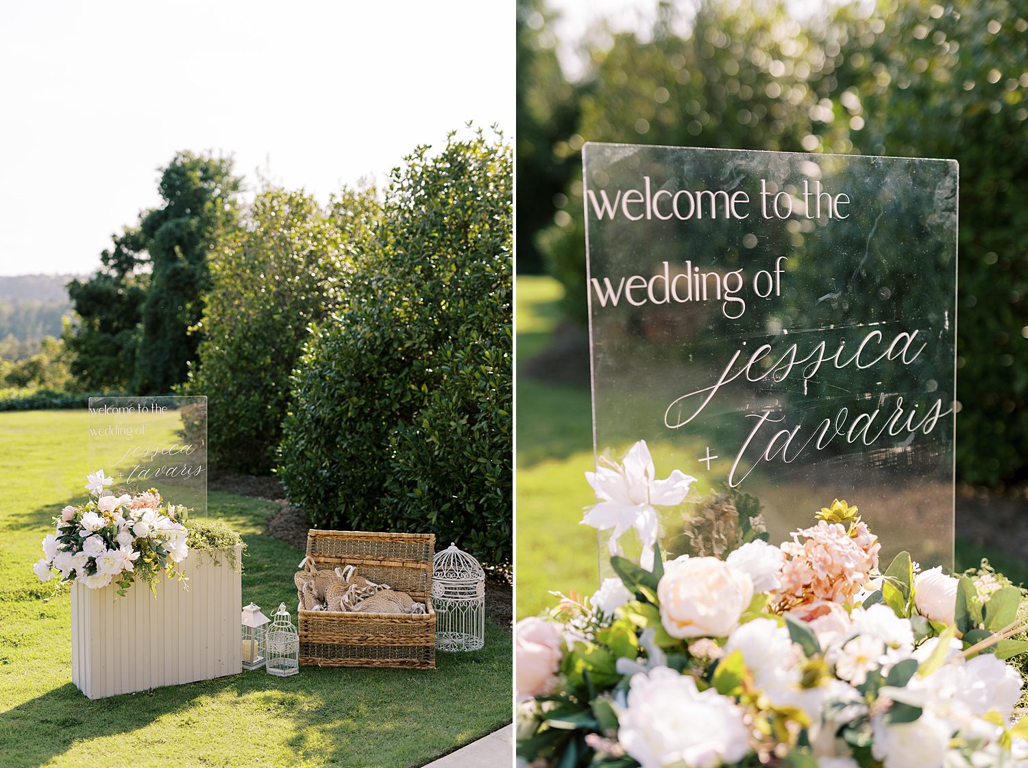 acrylic signs for ceremony on lawn at The Bibb Mill Event Center