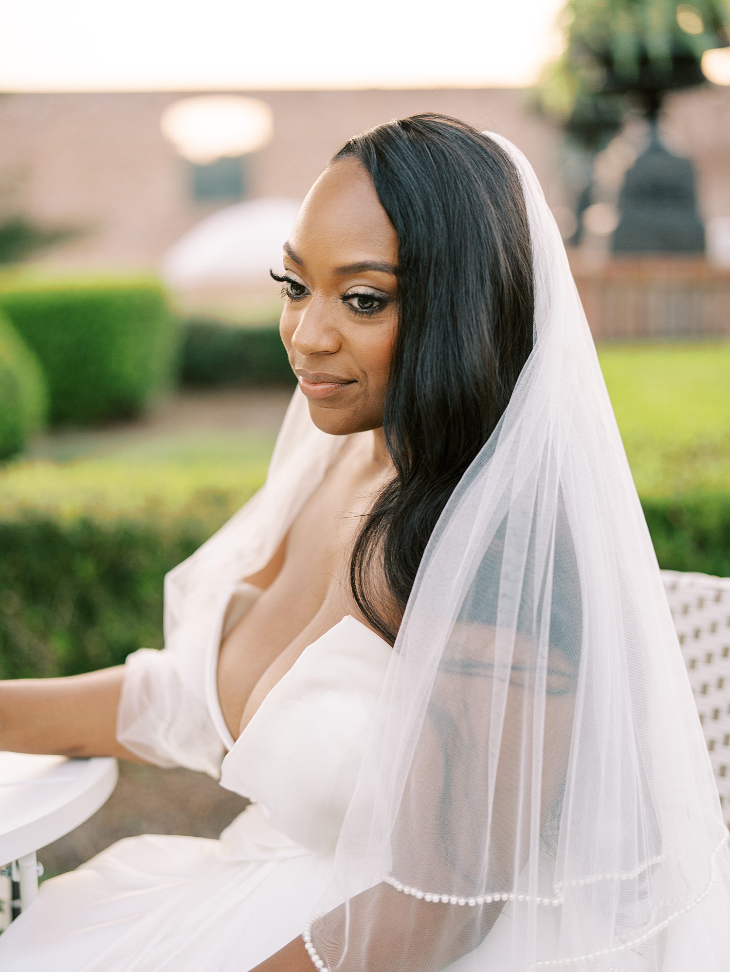 bride wears strapless gown with veil in Georgia 