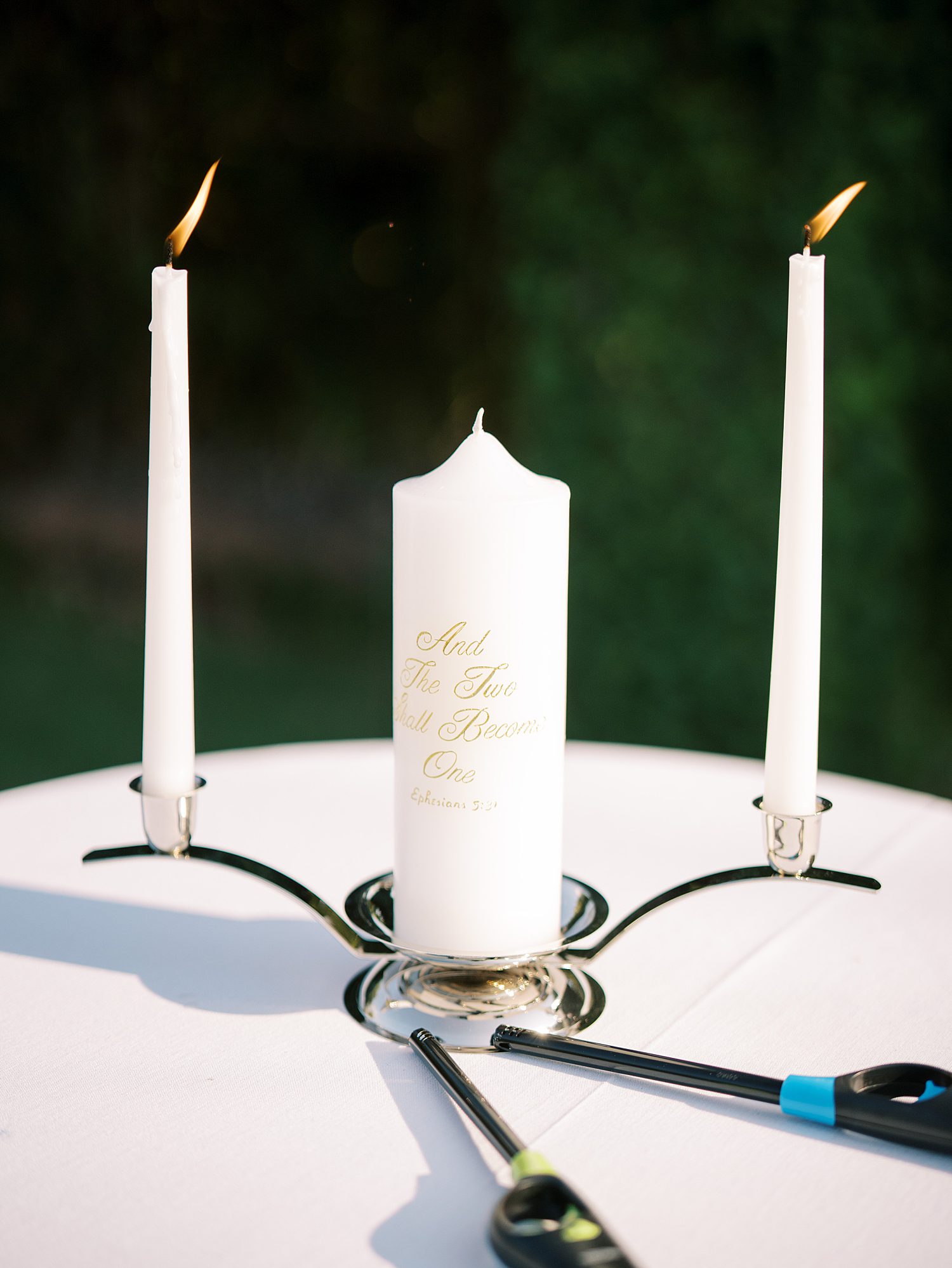 unity candle for wedding ceremony on lawn at The Bibb Mill Event Center