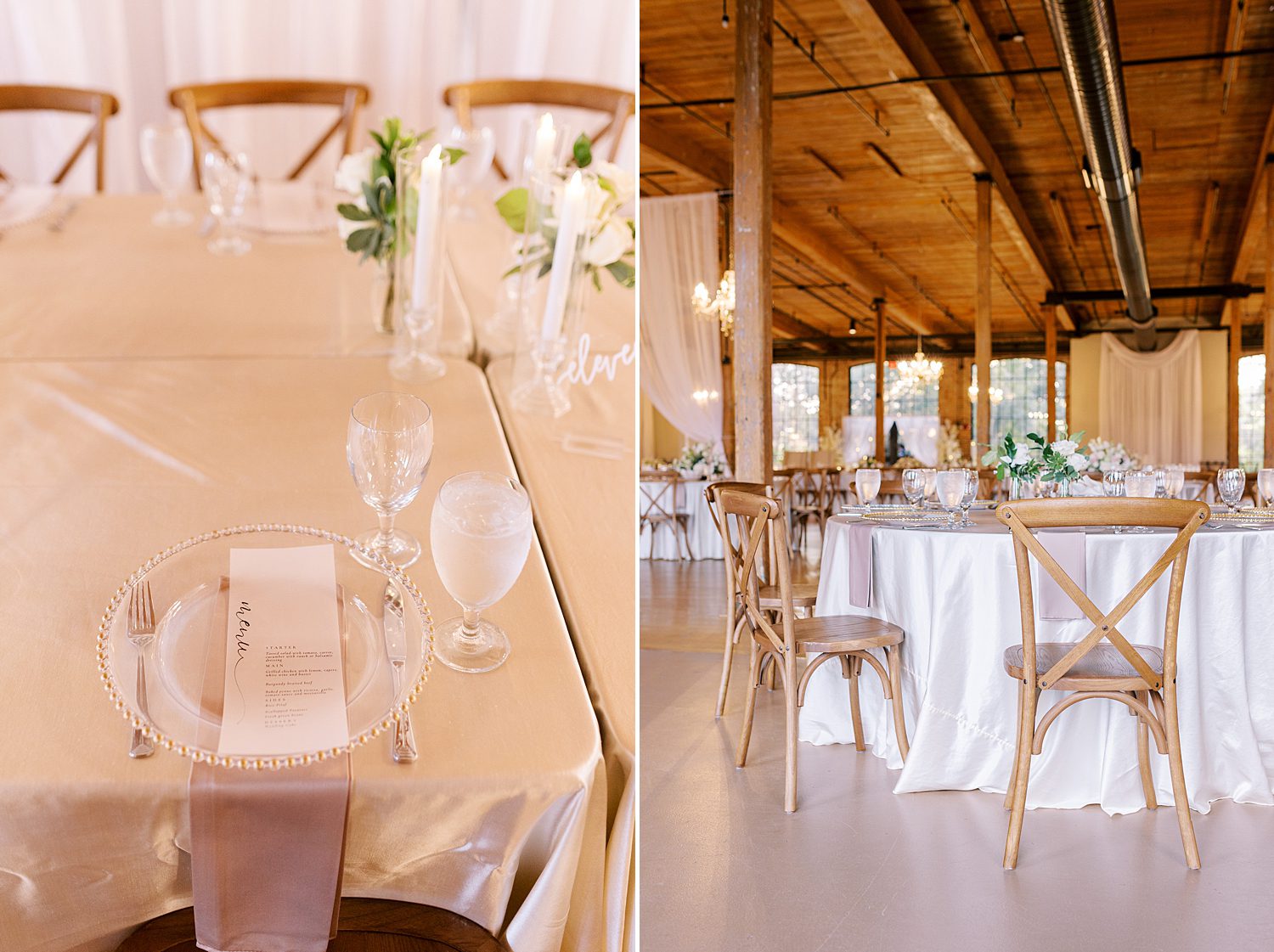 wedding reception inside The Bibb Mill Event Center with Italian inspired details
