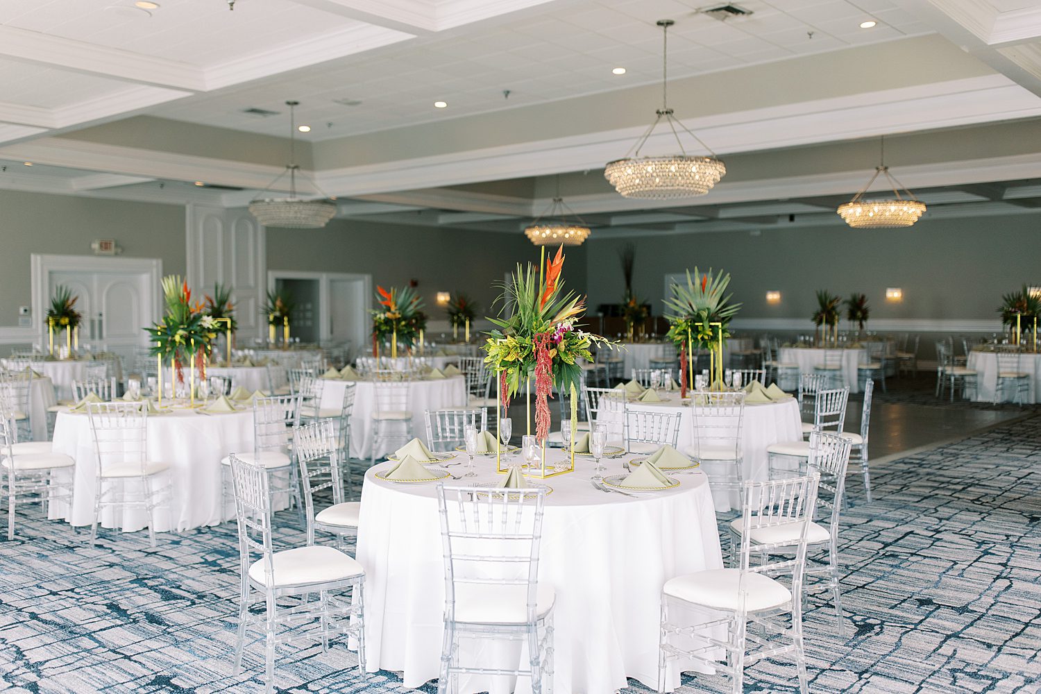 The Rusty Pelican Tampa wedding reception with tropical centerpieces 
