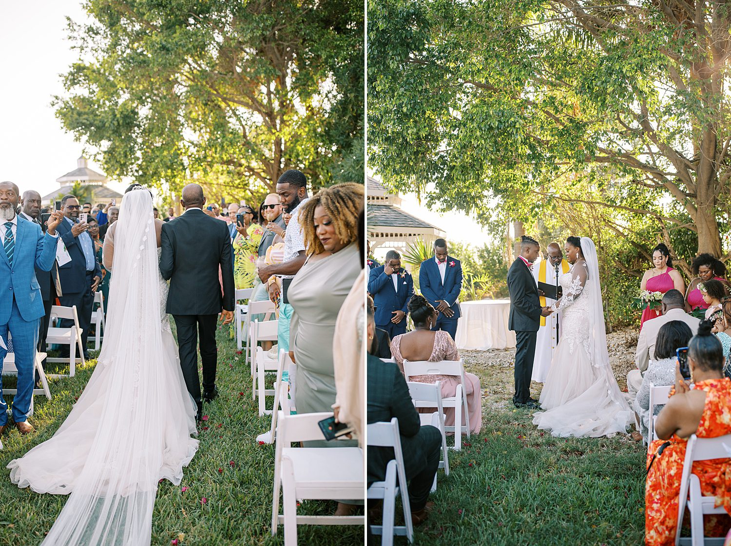 bride and groom exchange vows in garden in Tampa FL