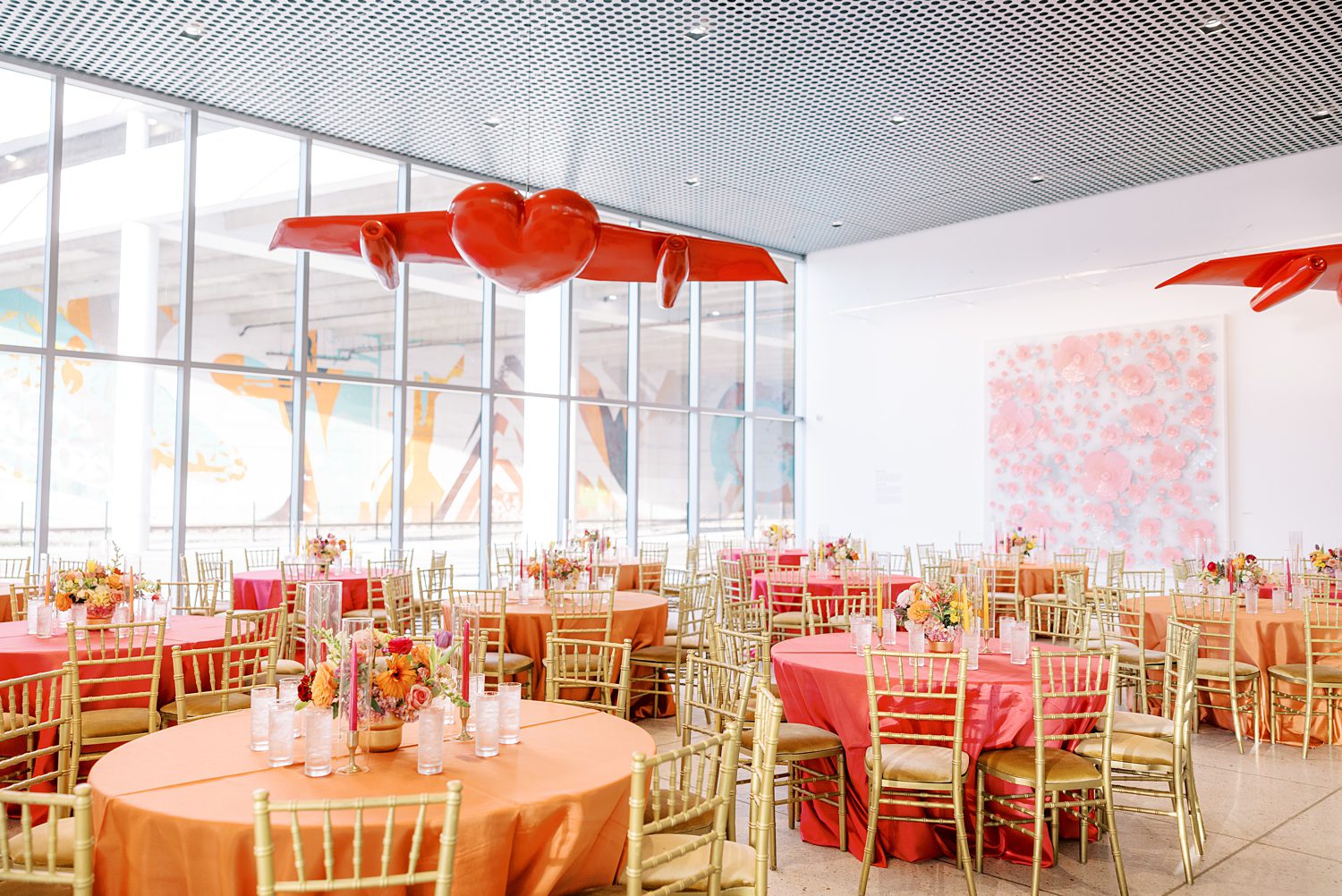 wedding reception with pink and orange details for the Tampa Museum of Art on Mehndi Day