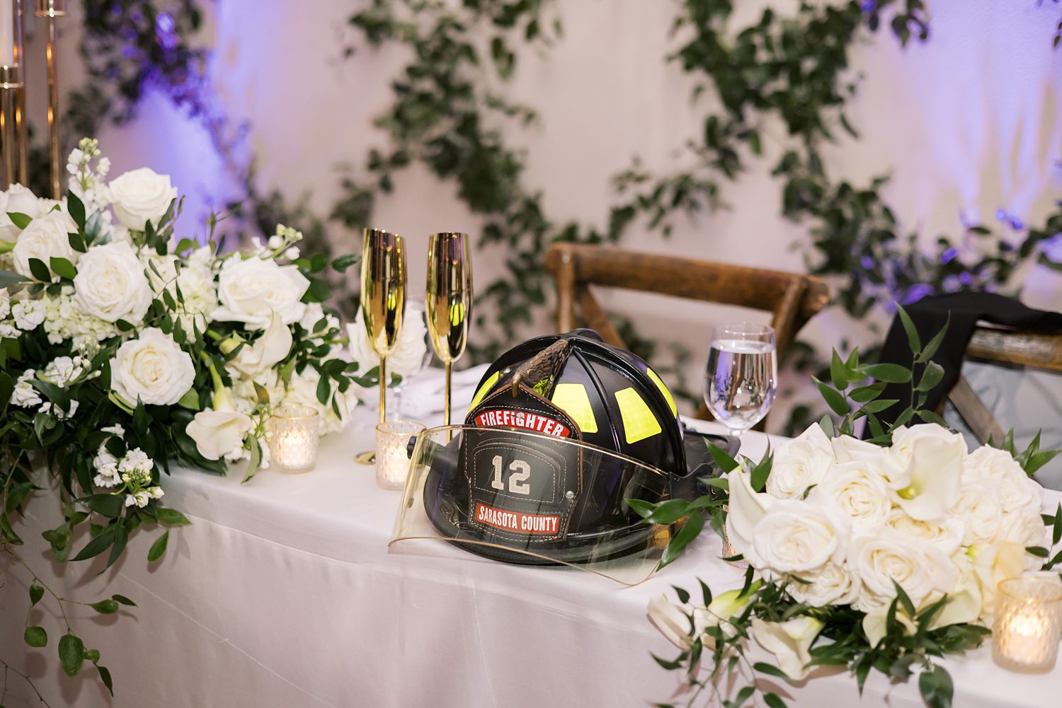 fireman's hat sits on table at the Hotel Haya