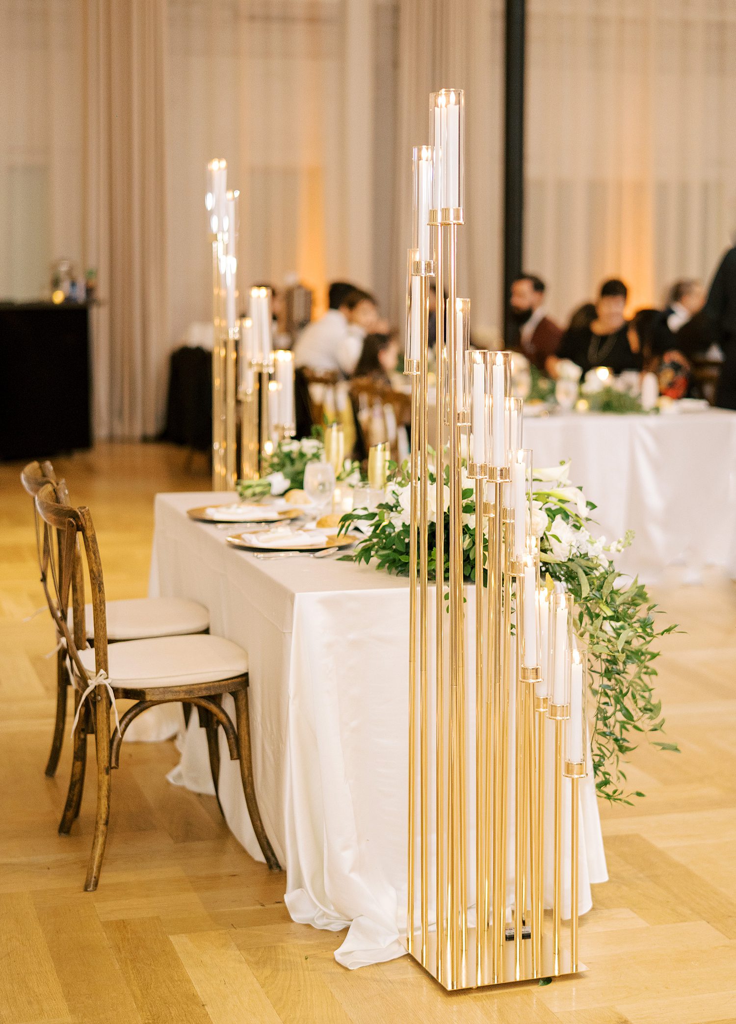wedding reception at the Hotel Haya with ivory flowers and greenery 