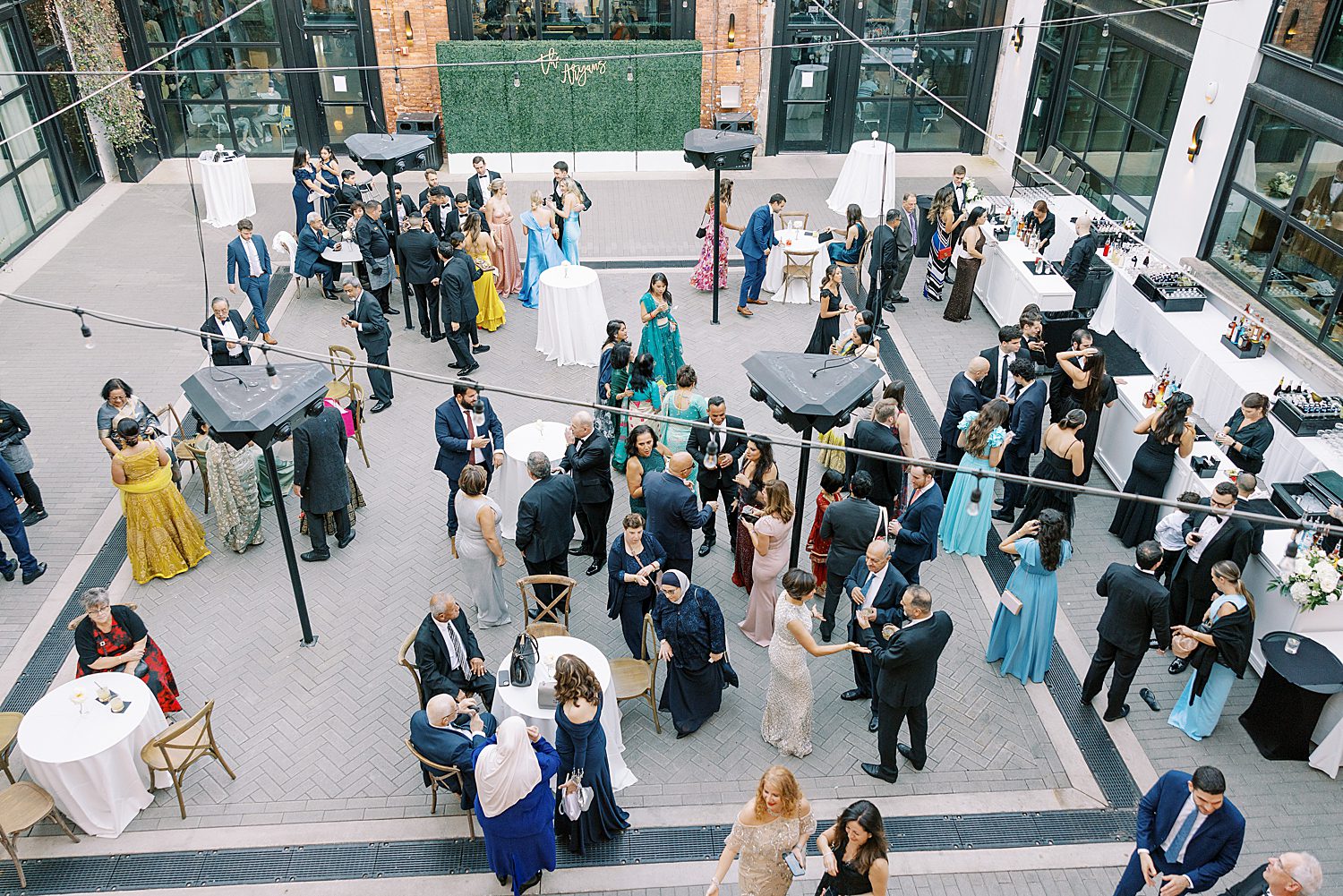 cocktail hour in the courtyard at Armature Works
