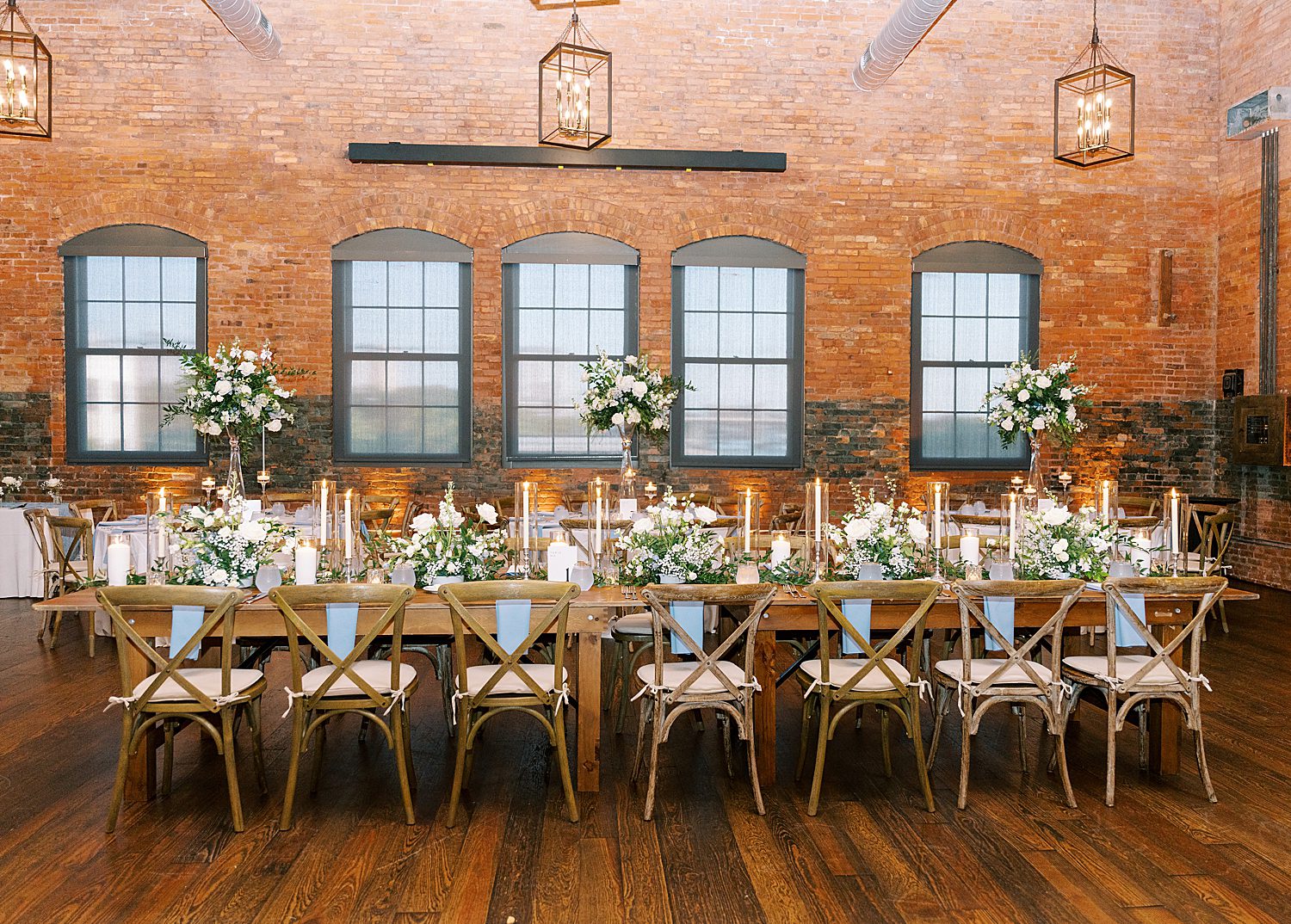 wedding reception in brick space at Armature Works