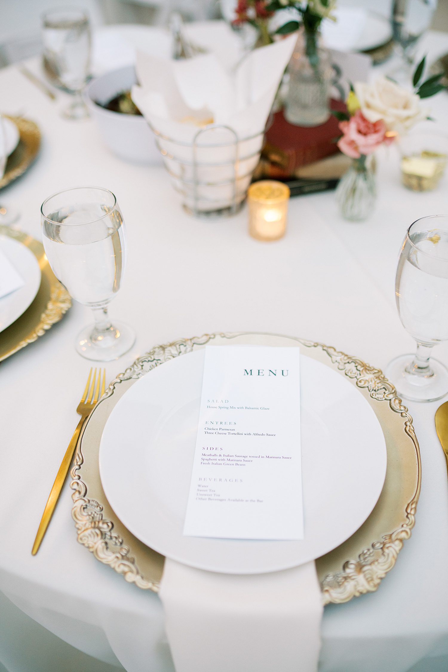 gold place settings for al fresco reception tables