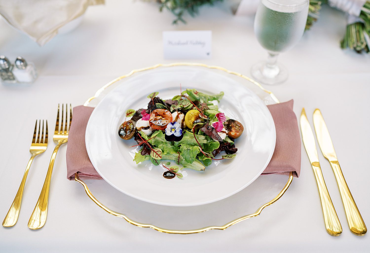 salad on plate at wedding reception 