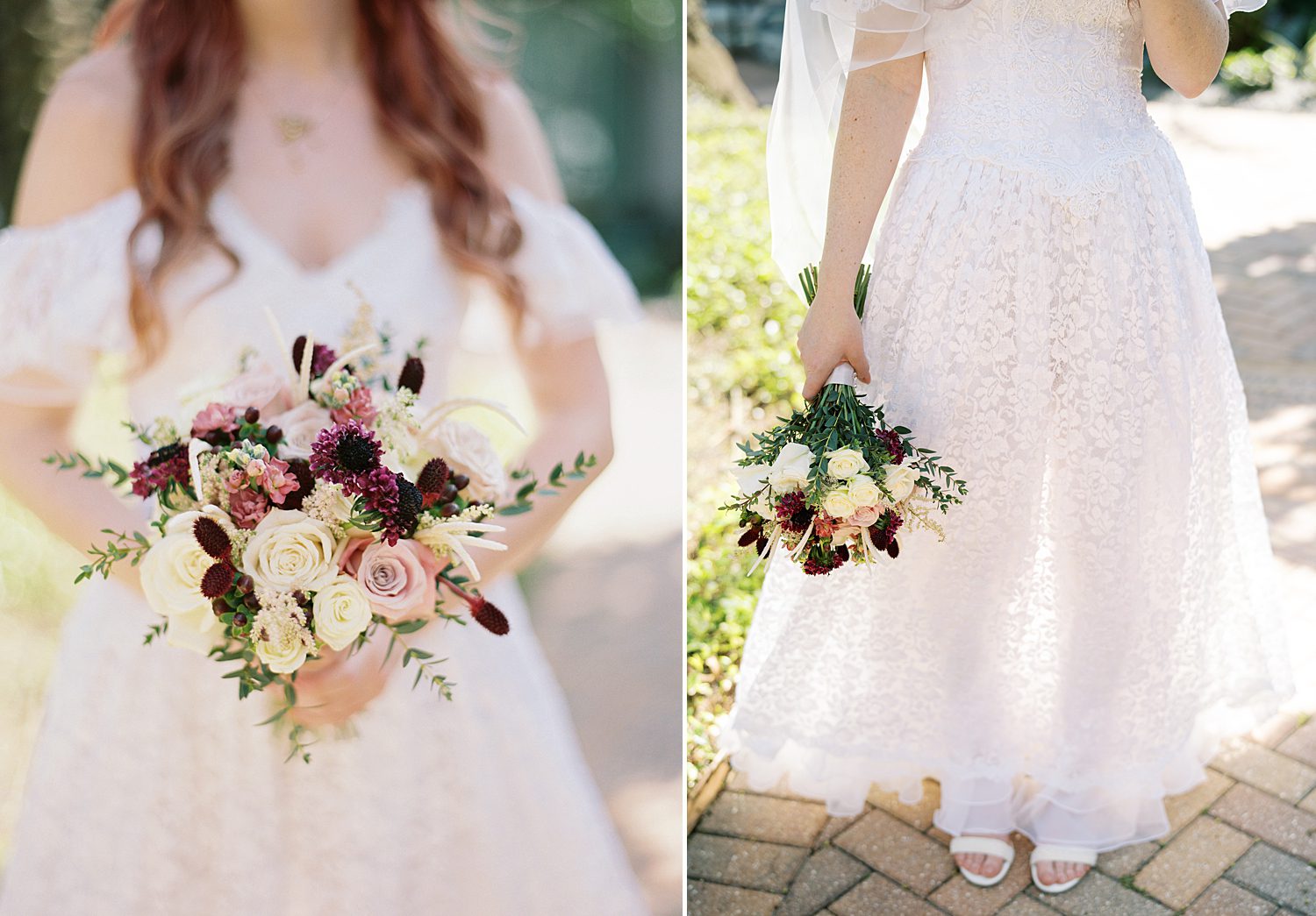 bridal bouquet and wedding dress