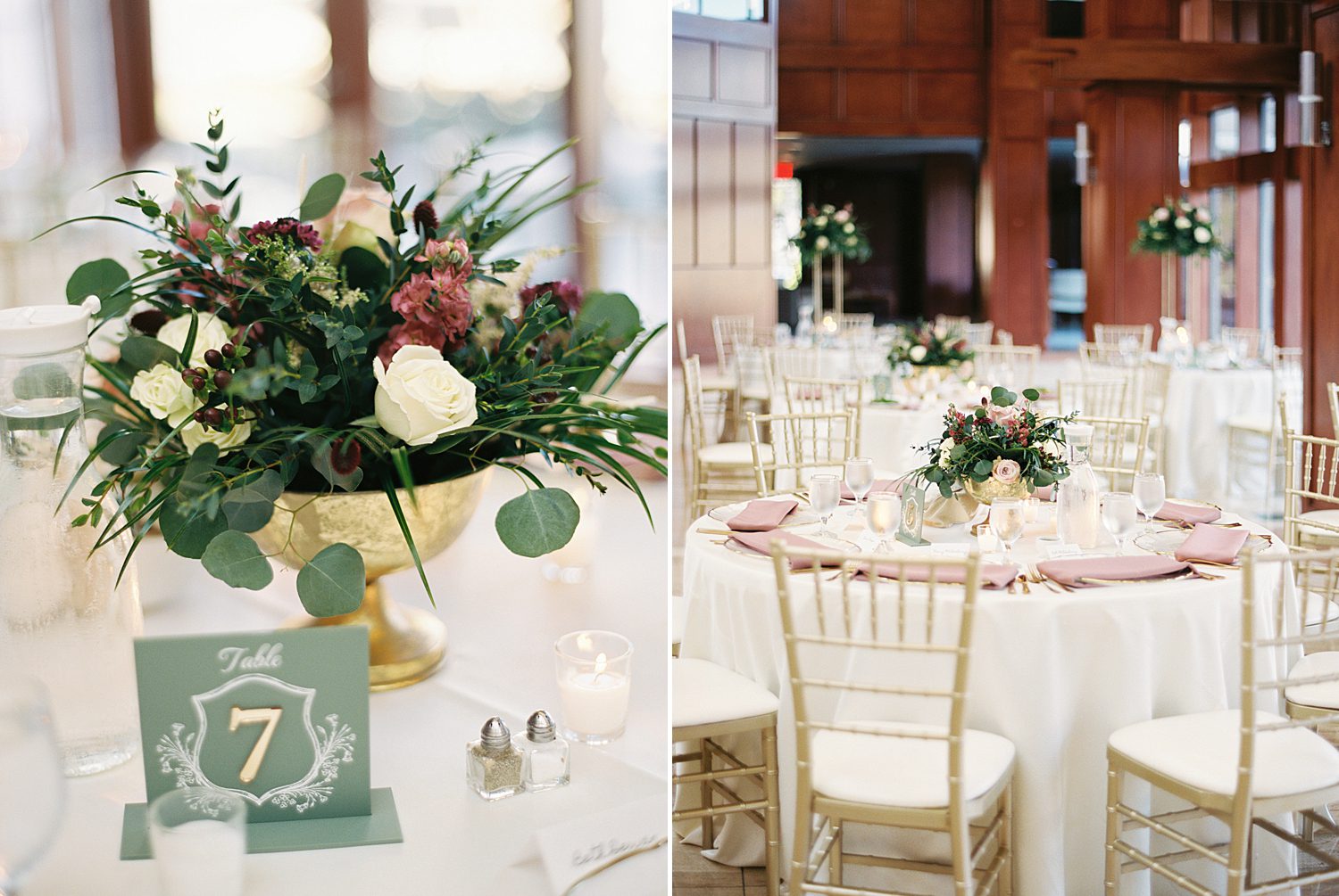 soft pinks and whites transform wedding reception space at The Poynter Institute  